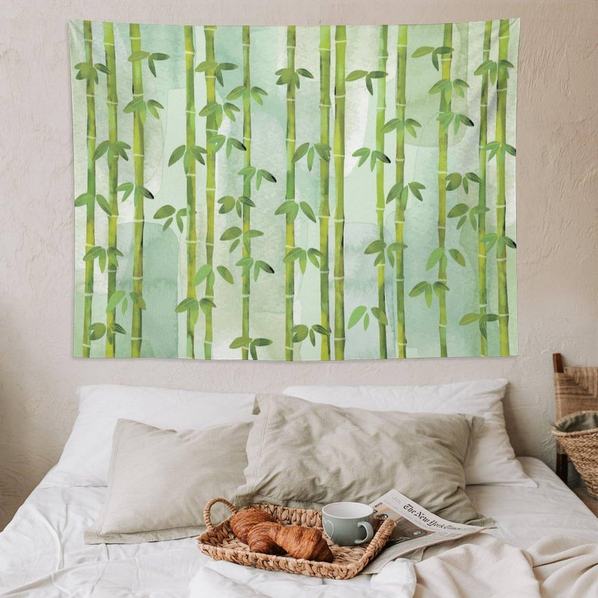 Bamboo Print Tapestry Wall Hanging Chinese Bamboo Leaves Tree Nature Woods Stems Tapestries Home Decor for Living Room Bedroom Apartment Farmhouse Dorm 60"x80" (60"L x 80"W / Bamboo-7)