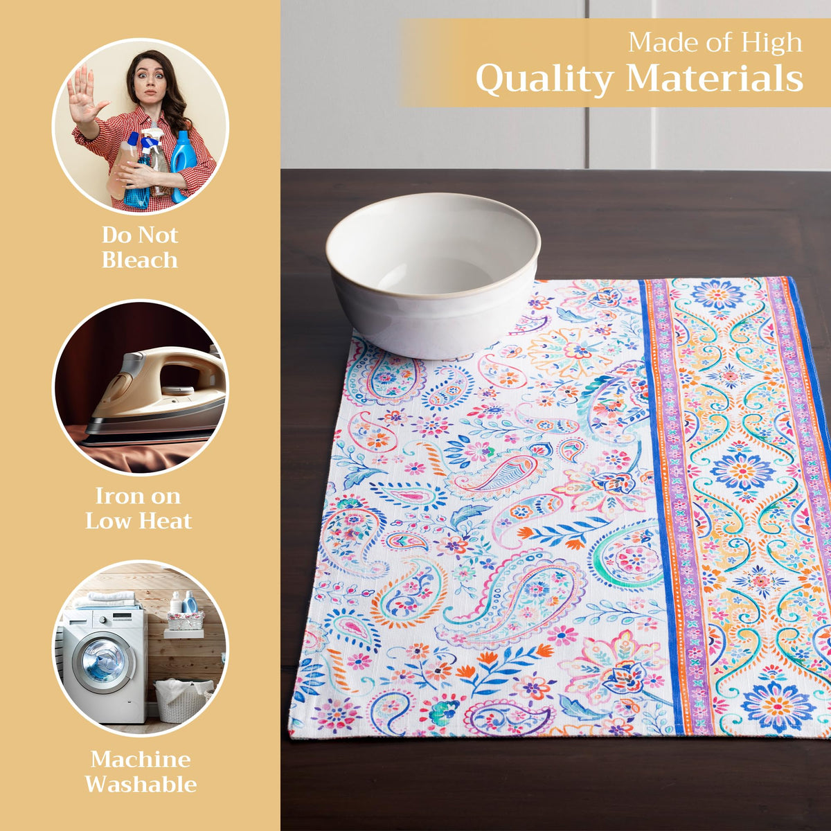Placemats Set of 4 Reusable 100% Cotton (137 - Indian Floral / 13" X 19" (Pack of 4))