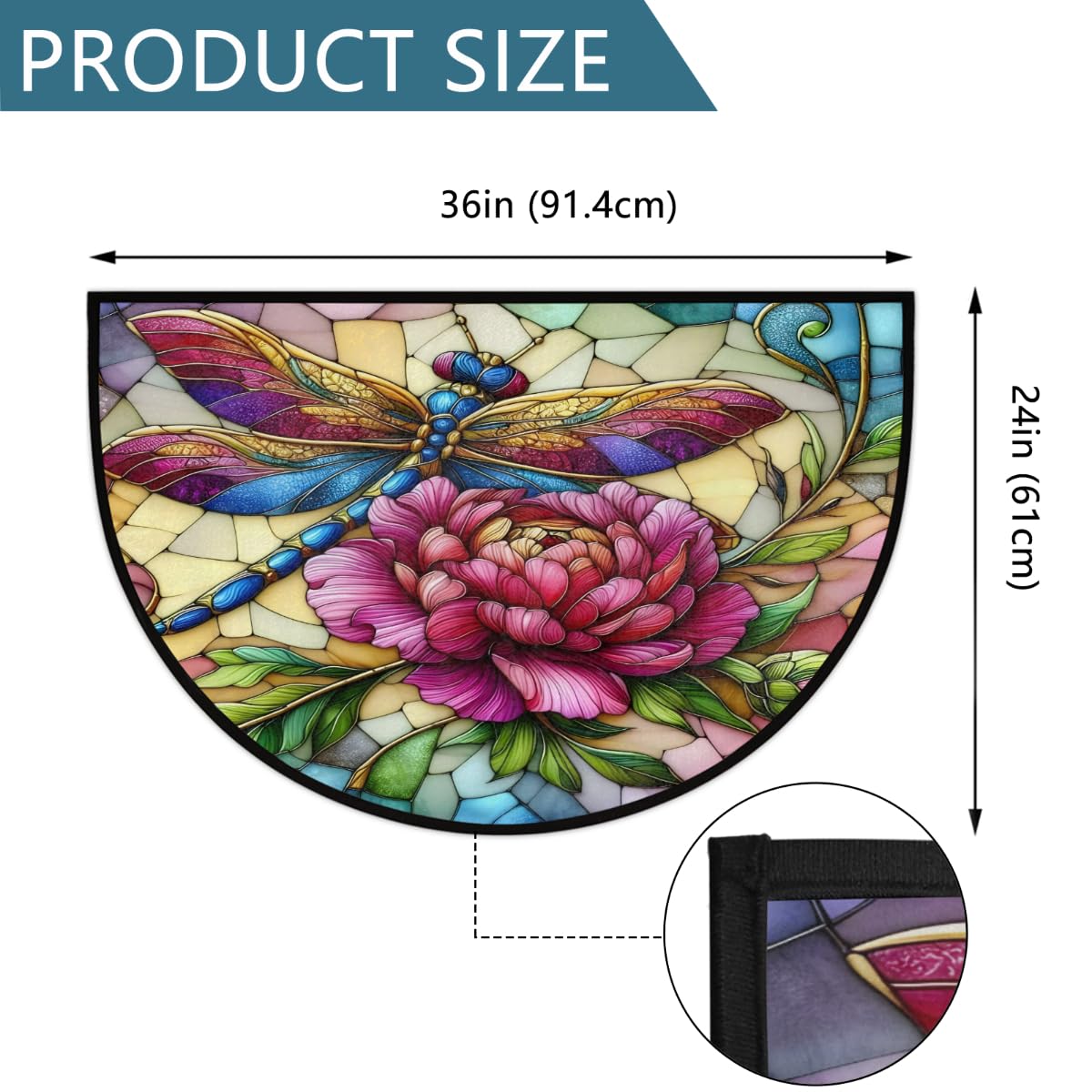 Half Round Doormat Butterfly Flower Colorful Semi Circle Rug Non Slip Indoor Outdoor Entrance Half Moon Rug Washable Front Floor Mat for Kitchen Bathroom Patio Fireplace Holiday Decor (A03:dragonfly Flower)