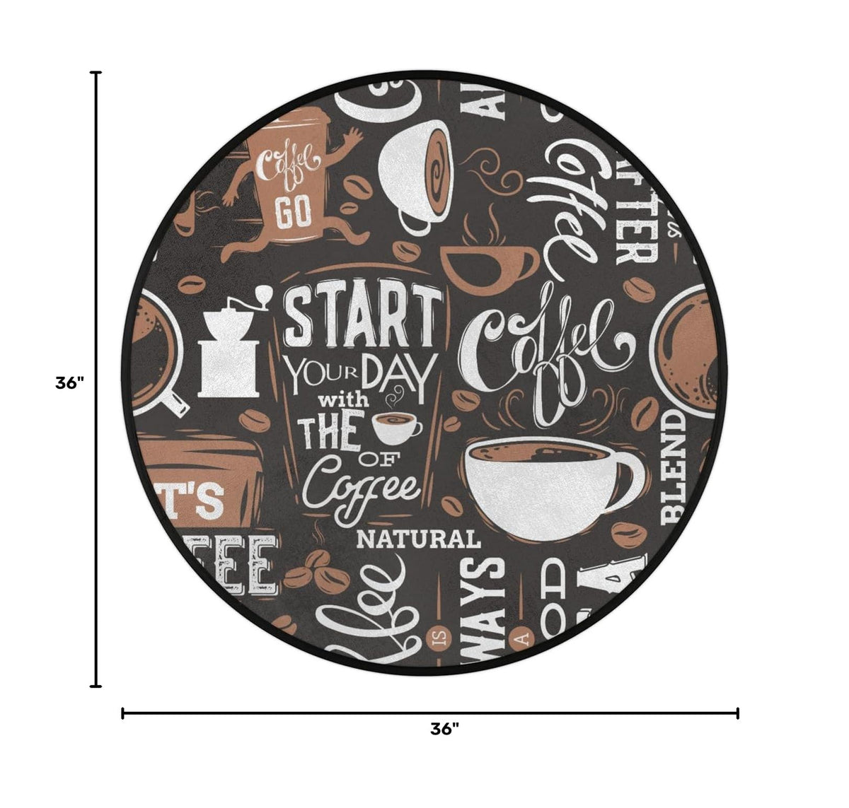 3 Ft Coffee Start Round Rug Circle Area Rugs Circular Door Mat for Indoor (A:a-4 / 3'3" (Round))
