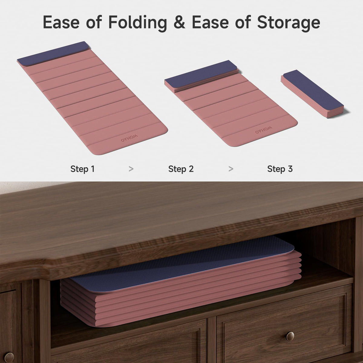 12 Fold POE Yoga Mat (Pink+Navy Blue)