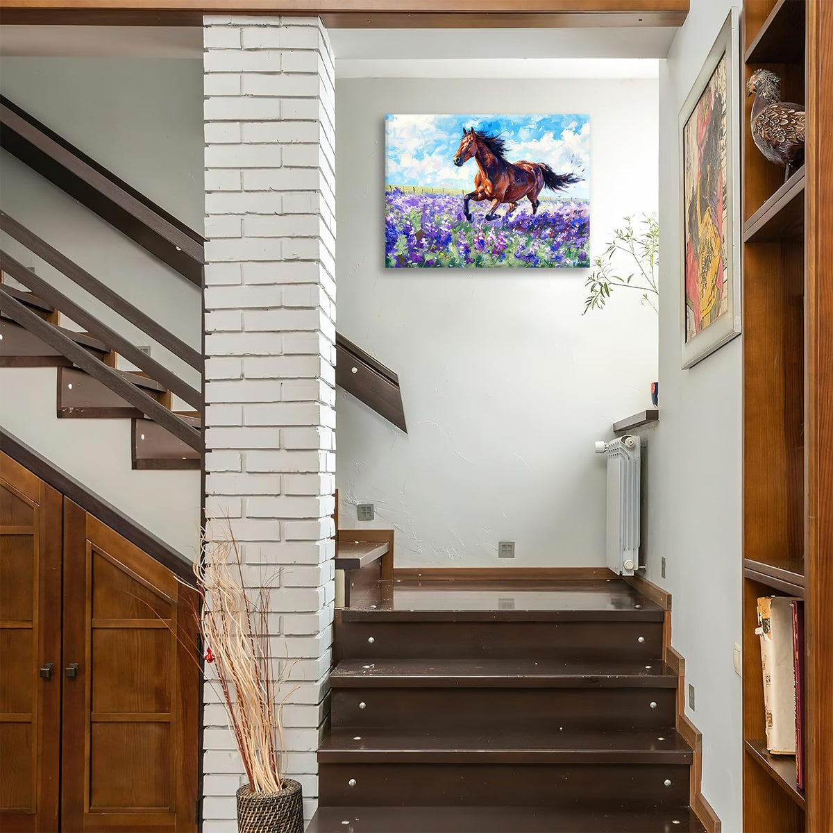Horse Canvas Wall Art Lavender Print Painting Framed ArtWork 12"x16" (Horse / 16"L x 12"W)