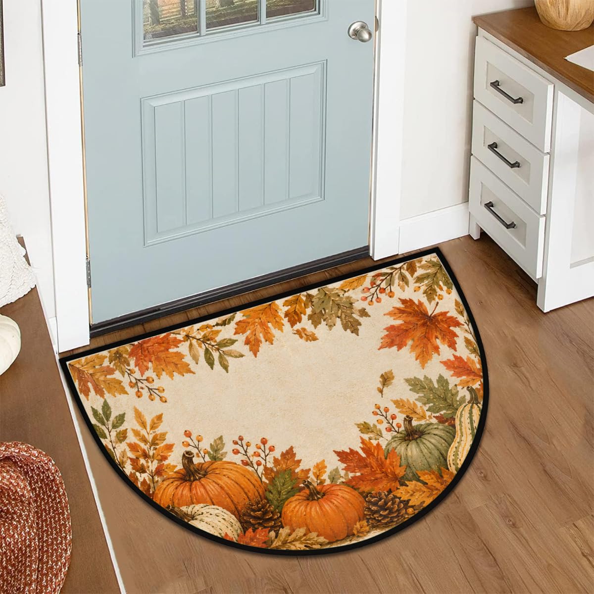 Autumn Half Round Door Mat Non Slip Half Circle Rugs (Z:fall 3)