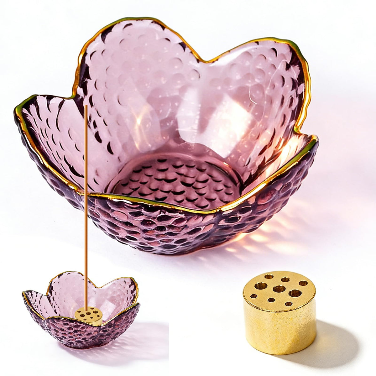 Incense Burner Glass Insence Stick Holder for Sticks (Upgraded & Larger Cherry Blossom With Gilt-edged)