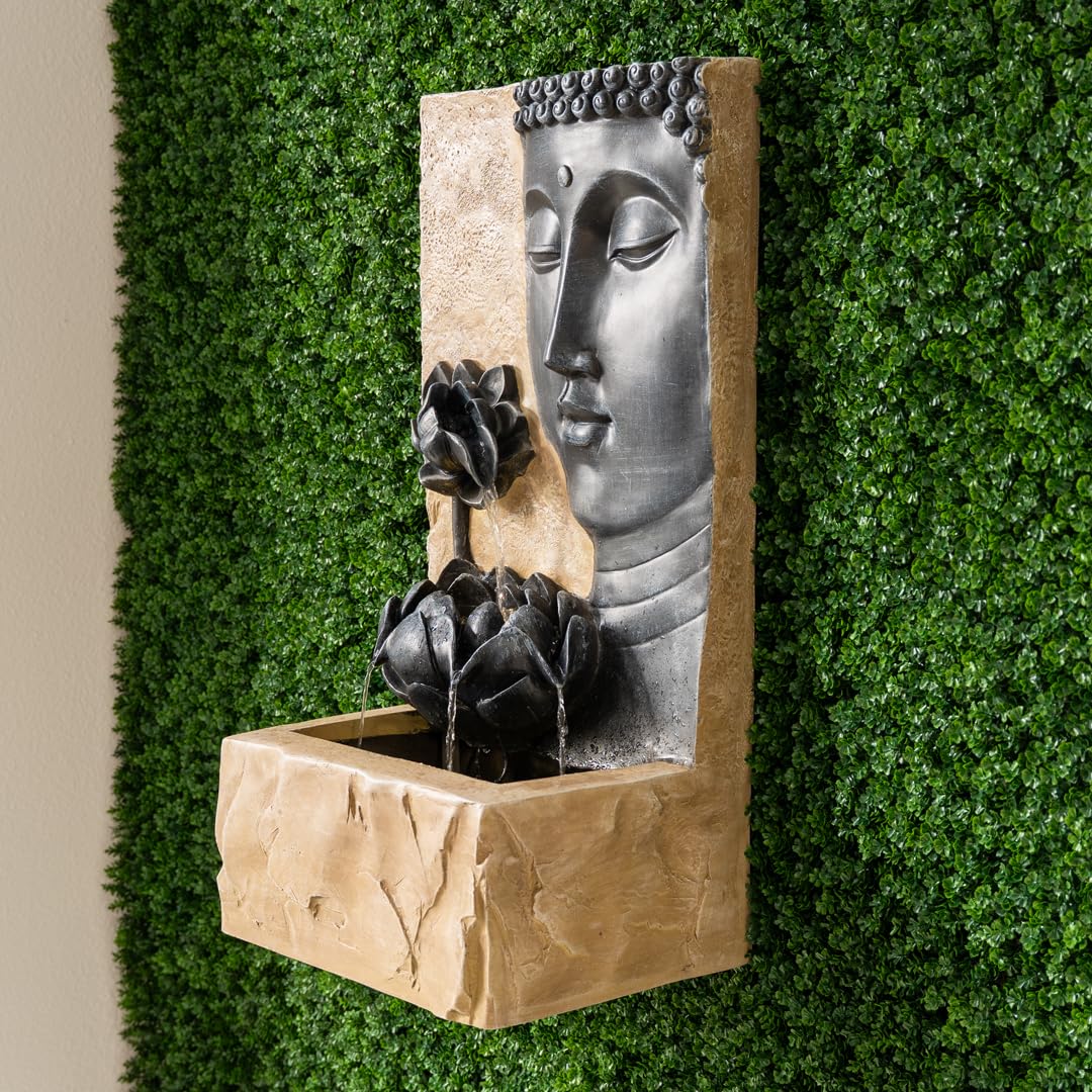 30" H Zen Buddha Face Water Fountain w (Gray and Brown)