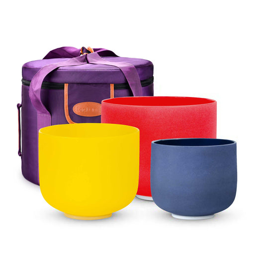 Set of 3 Color Crystal Singing Bowls 7 (7-11 inch / Set of 3 Color Bowls (7"A+9"E+11"C))