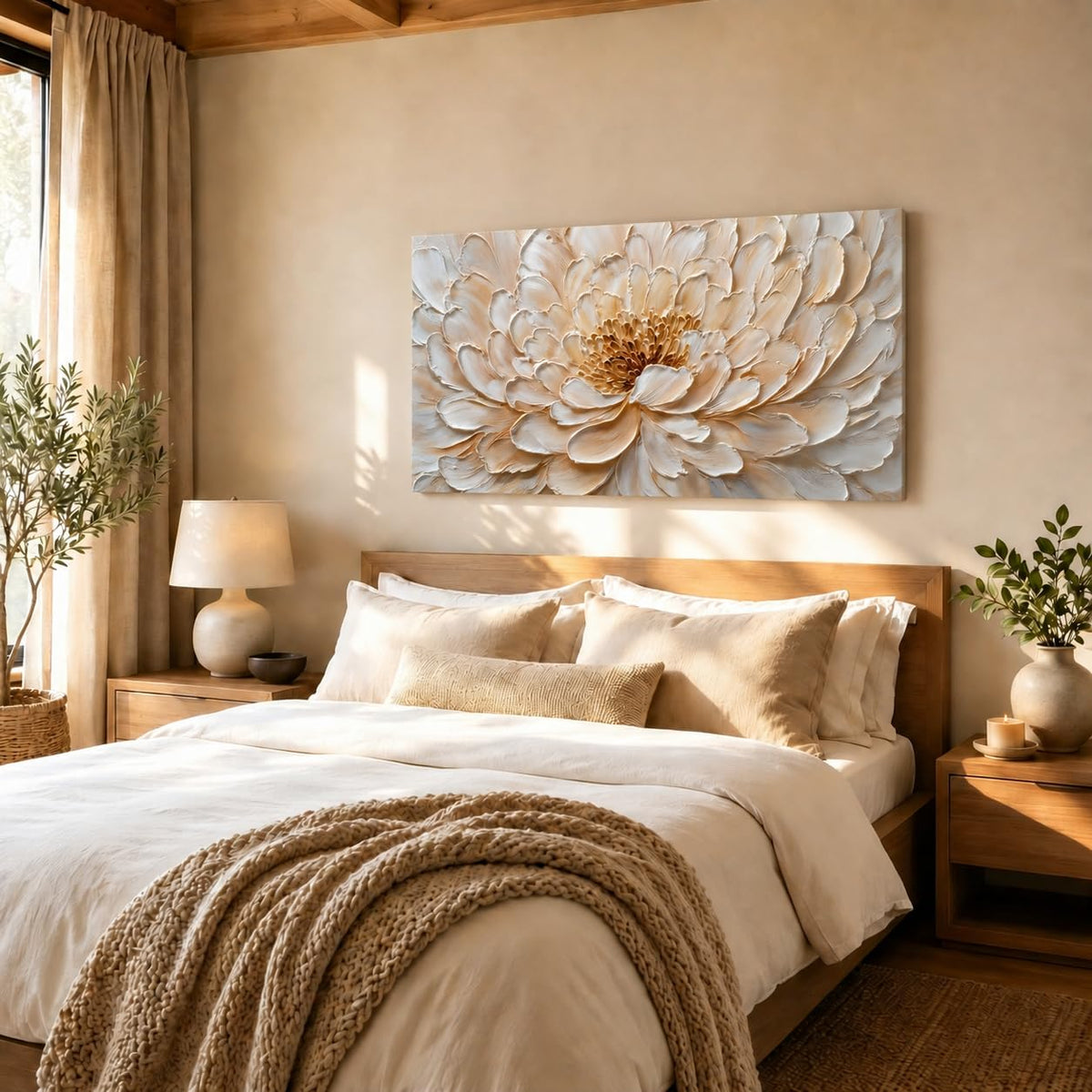 White Lotus Flower Canvas Wall Art Textured Lotus Floral Picture Women Bedroom Decor Modern Wall Decor for Living Room Minimalist Bouquet Painting Artwork for Home Office Decorations 24x48” (48"L x 24"W / White Lotus)