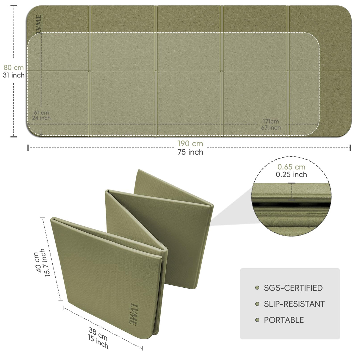 Foldable Yoga Mat (Sage Green)