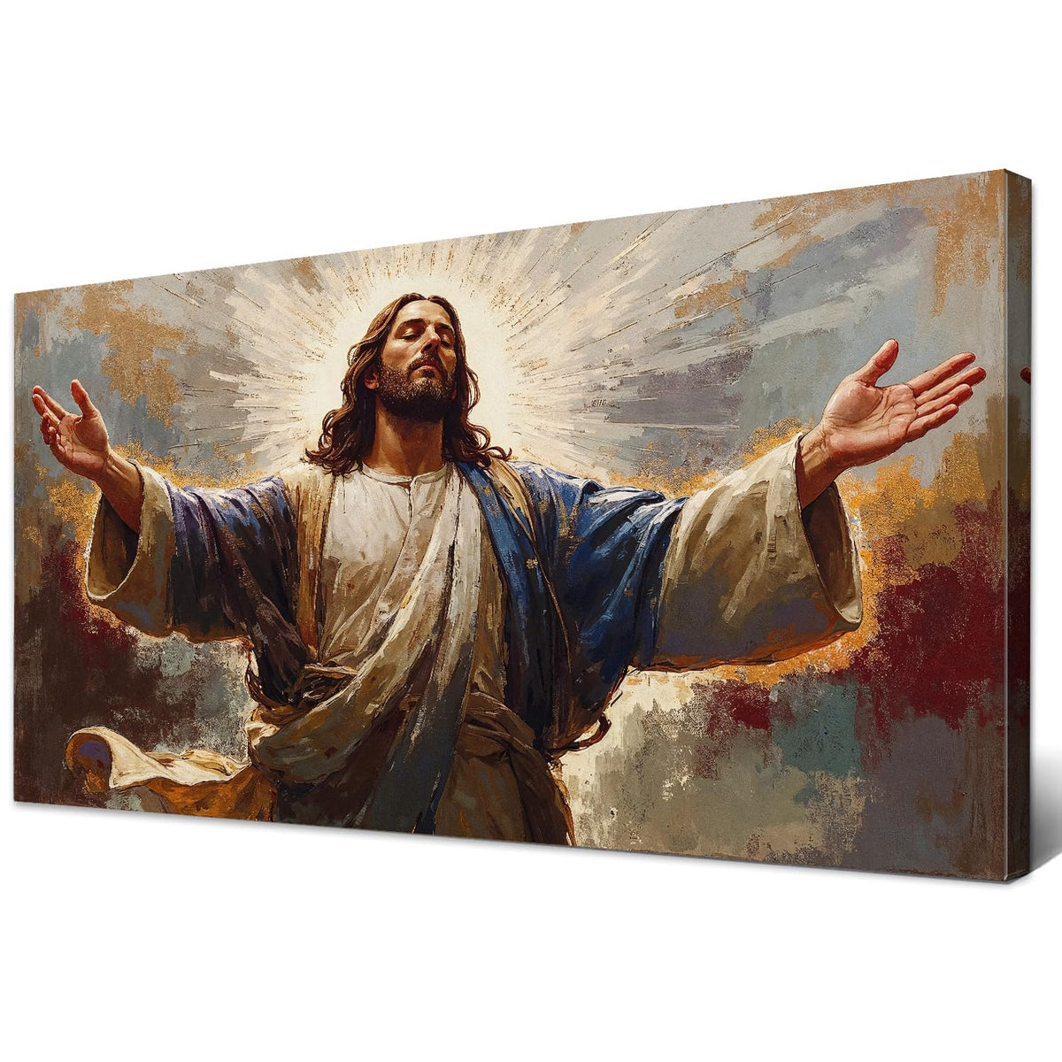Vintage Jesus Wall Art Christian Wall Decor Large Living Room Home Decorations (48"L x 24"W / Holy God)