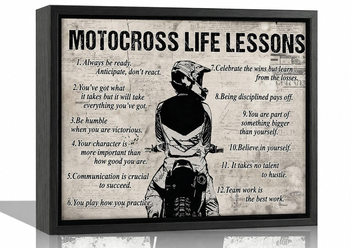 Black Framed Motocross Life Lessons Canvas Wall Art 16x24in (Motocross / 24"L x 16"W)