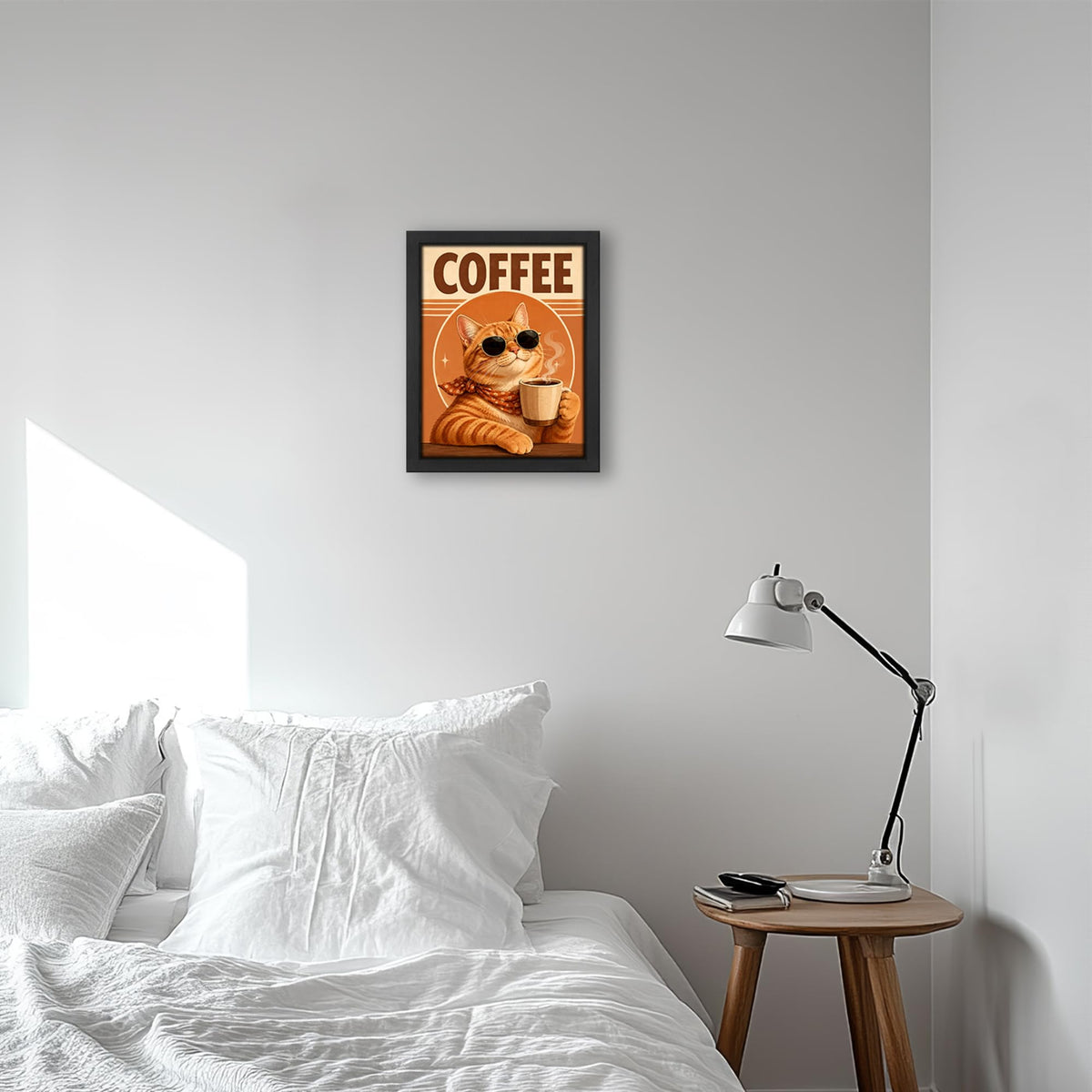 Funny Coffee Cat Decor Wall Art (Wall Art Framed 51 / 10"L x 8"W)