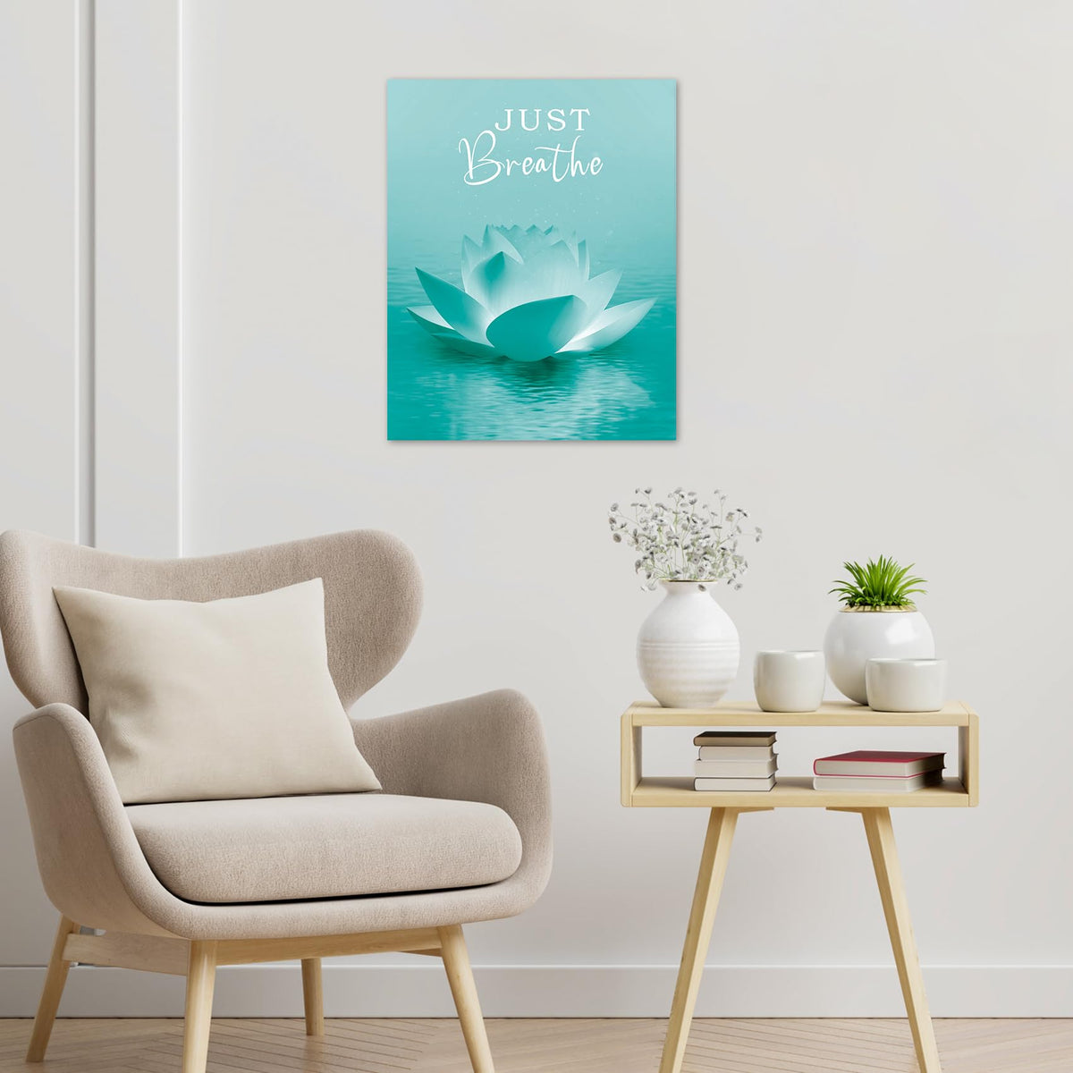 Teal Zen Wall Art (White and Teal / 16"L x 12"W)