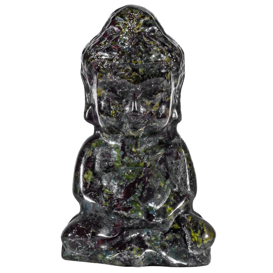 1.9 Inch Dragon Blood Jasper Meditating Buddha Statue (Green & Red)