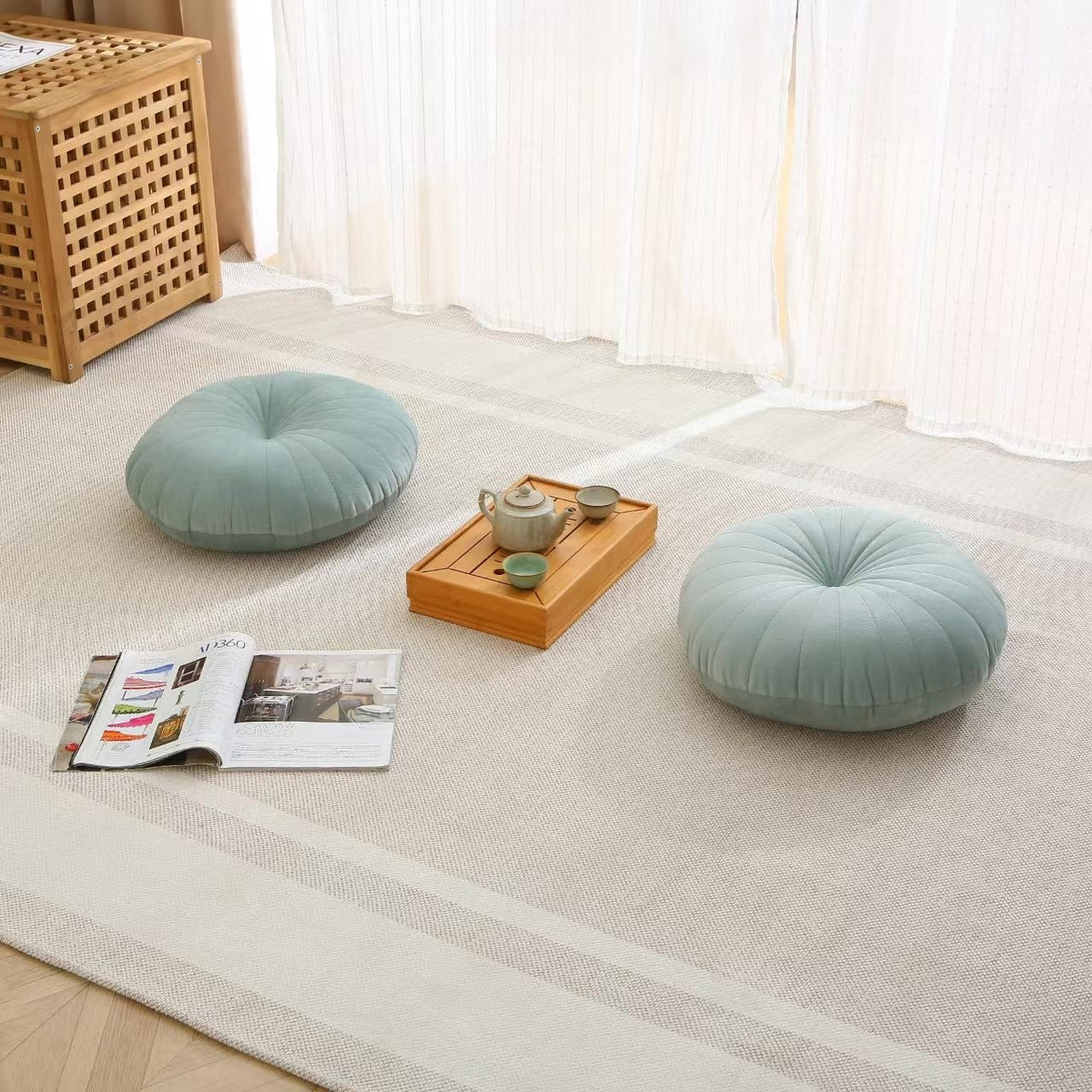 Floor Pillow Meditation Cushion Round Large Floor Pillows Seating for Adults (Green / 18inches)