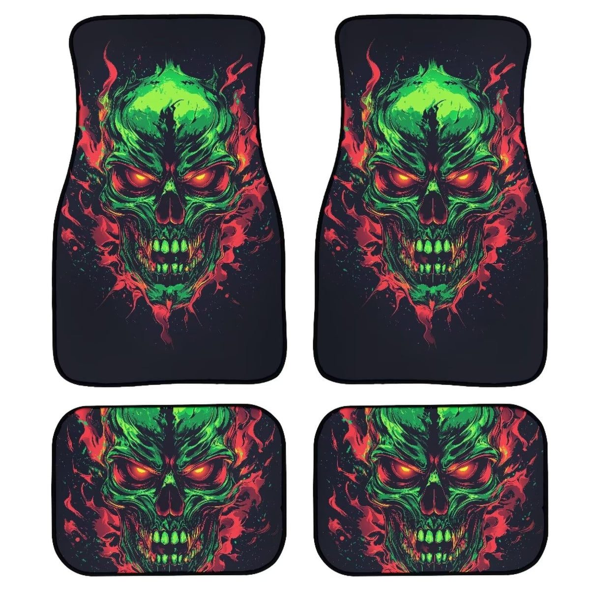 Green Skull Car Floor Mats Universal Automotive Floor Mats Rubber Non Slip Automotive Foot Mat 4 Piece Set Front and Rear Cars Floot Mat Skull Automotive Accessories (Green Skull)