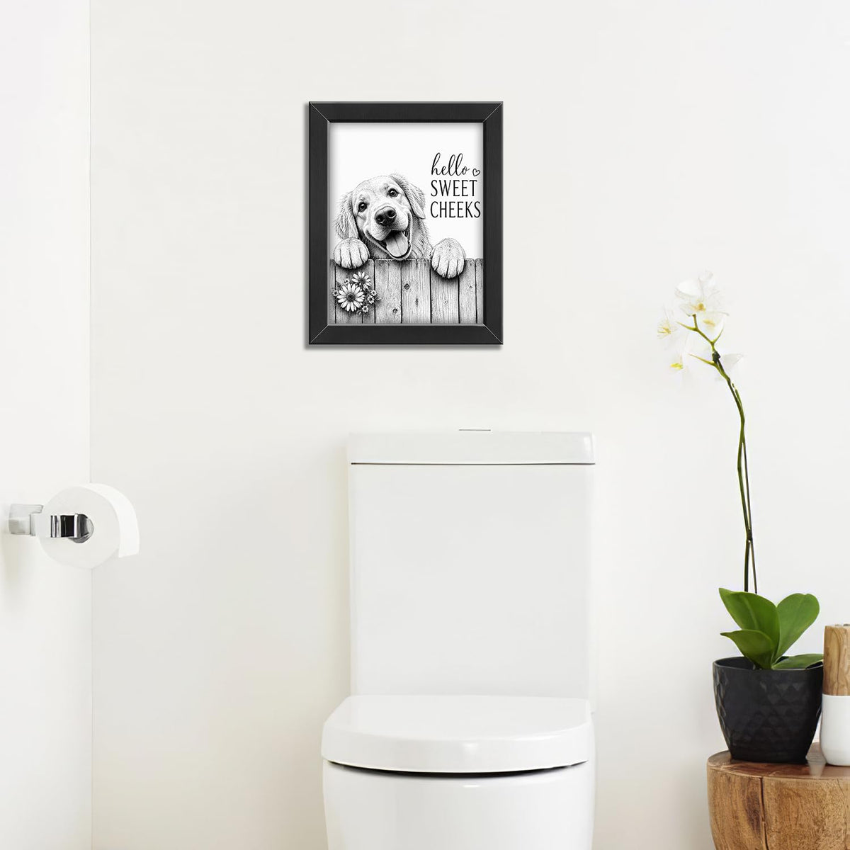 Funny Bathroom Wall Art Framed Dog Bathroom Decor (Framed Bathroom Art 4 / 10"L x 8"W)
