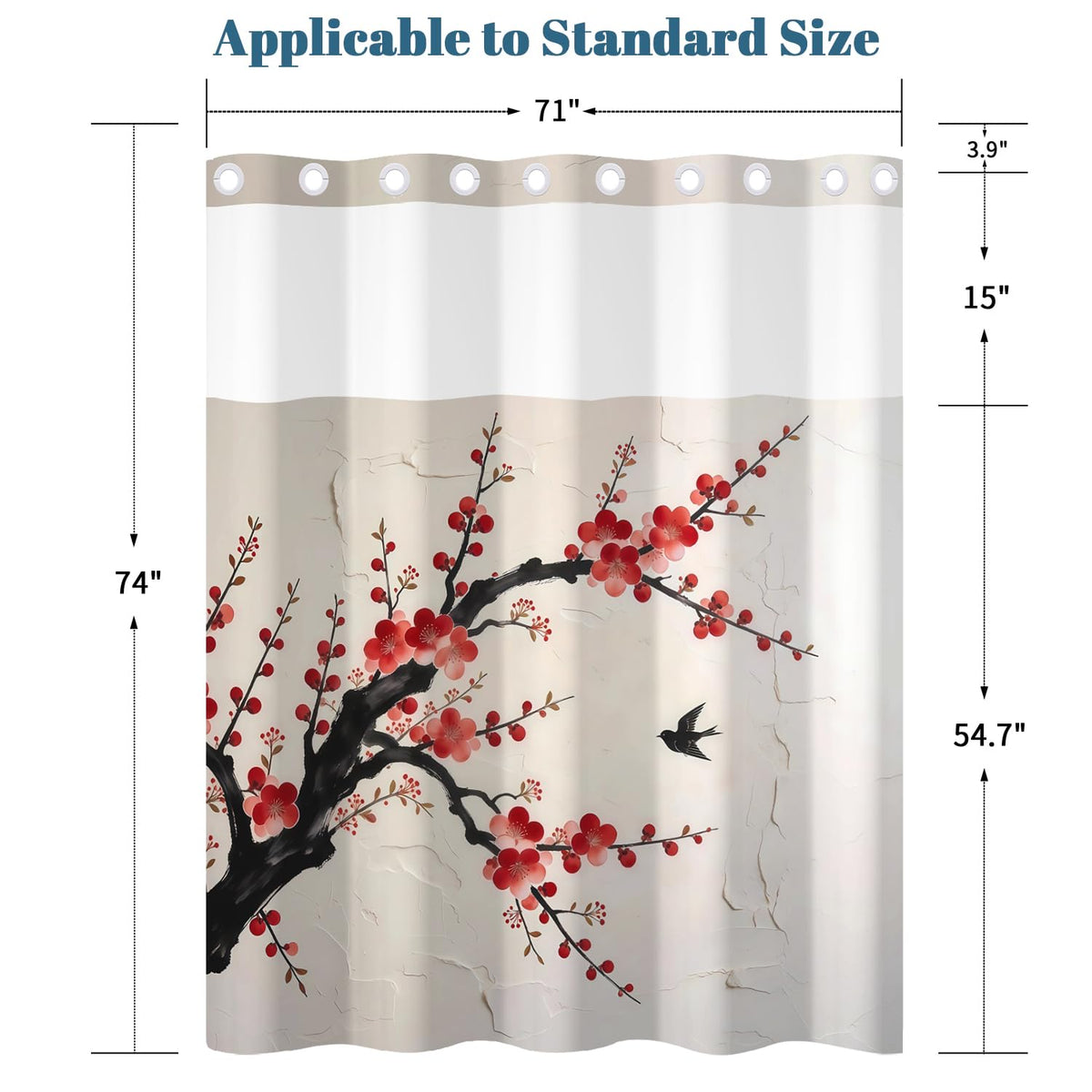 Plum Blossom Shower Curtain with Snap in Liner (Red Plum Blossom)