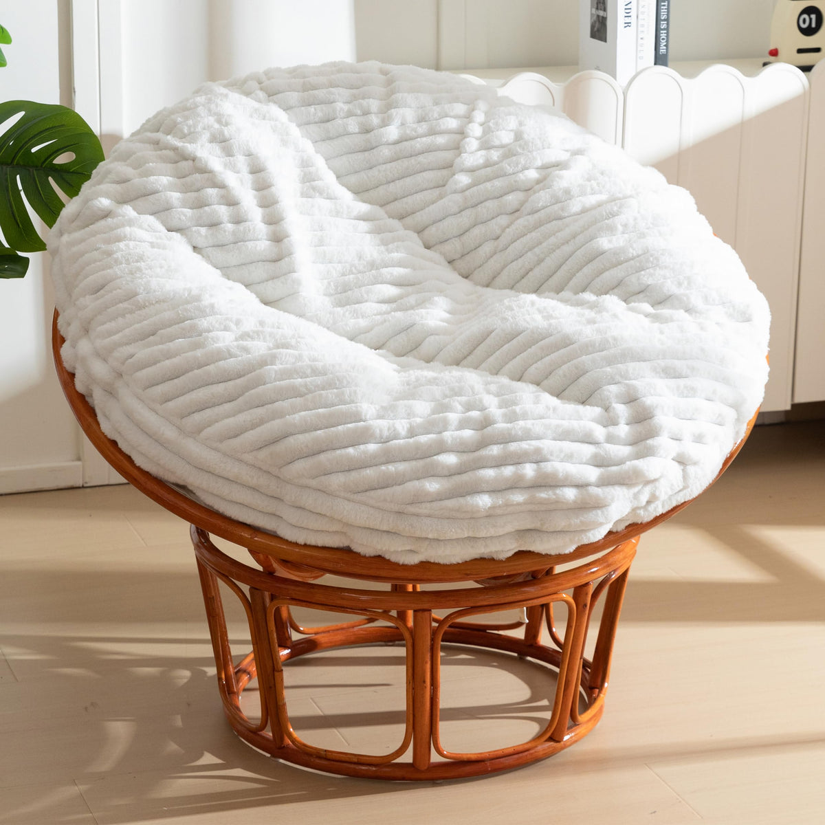 Papasan Chair Cushion with Thick Corduroy Cover (Beige / 48 x 48 Inches)
