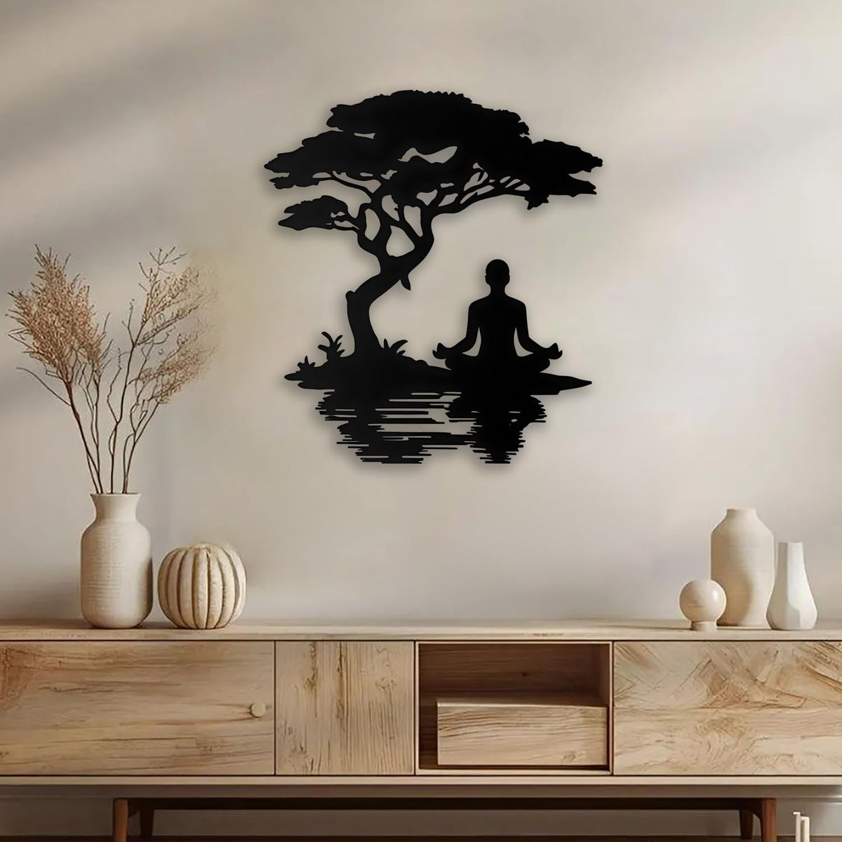 Serene Tree Figure Metal Wall Decor (Black)