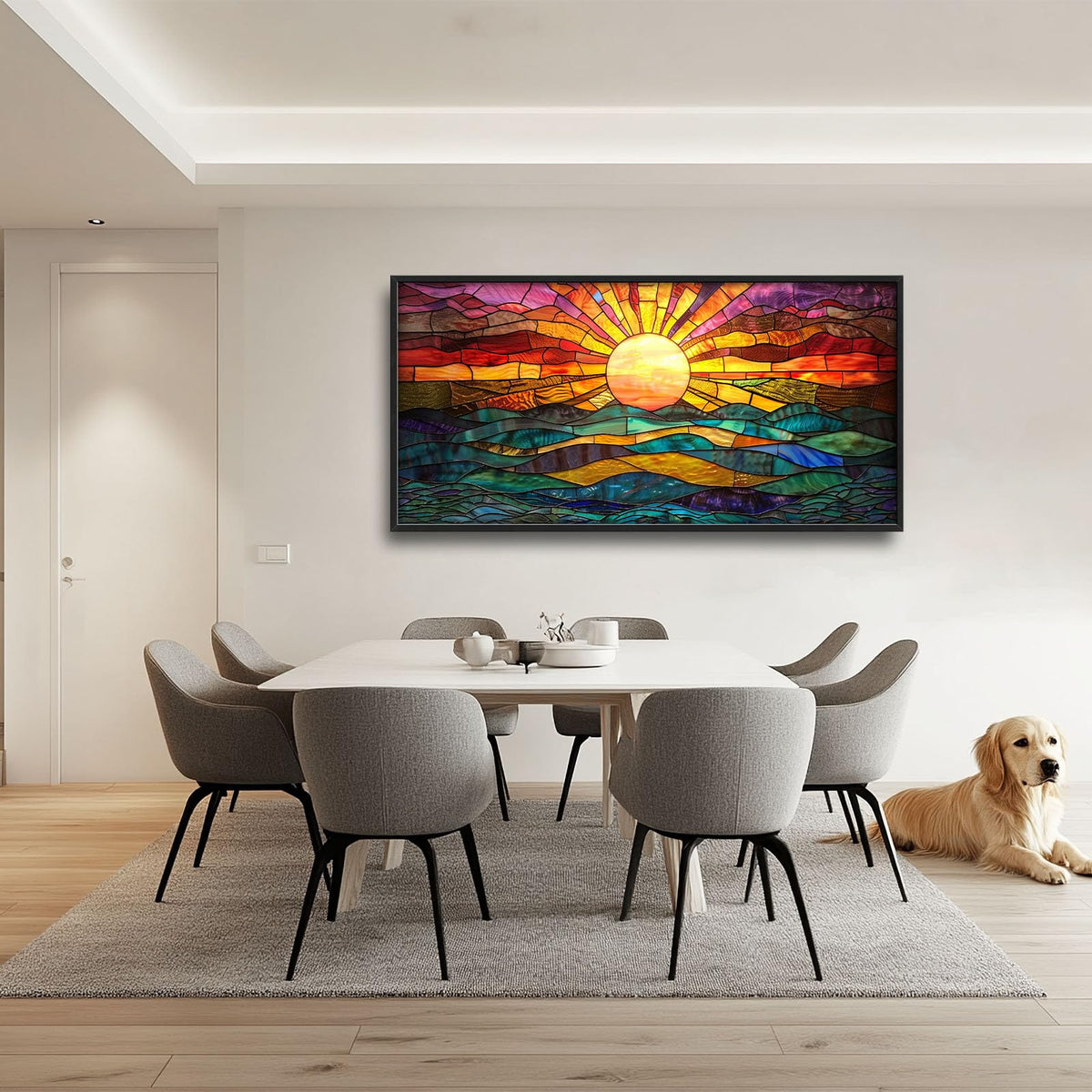 Boho Sun Large Wall Art Colorful Pictures Abstract Geometric Sun Sunset Sea Wall Decor Modern Canvas Print Painting Artwork for Bathroom Living Room Bedroom 60L x 30W (Boho Colorful Sun / 60"L x 30"W)