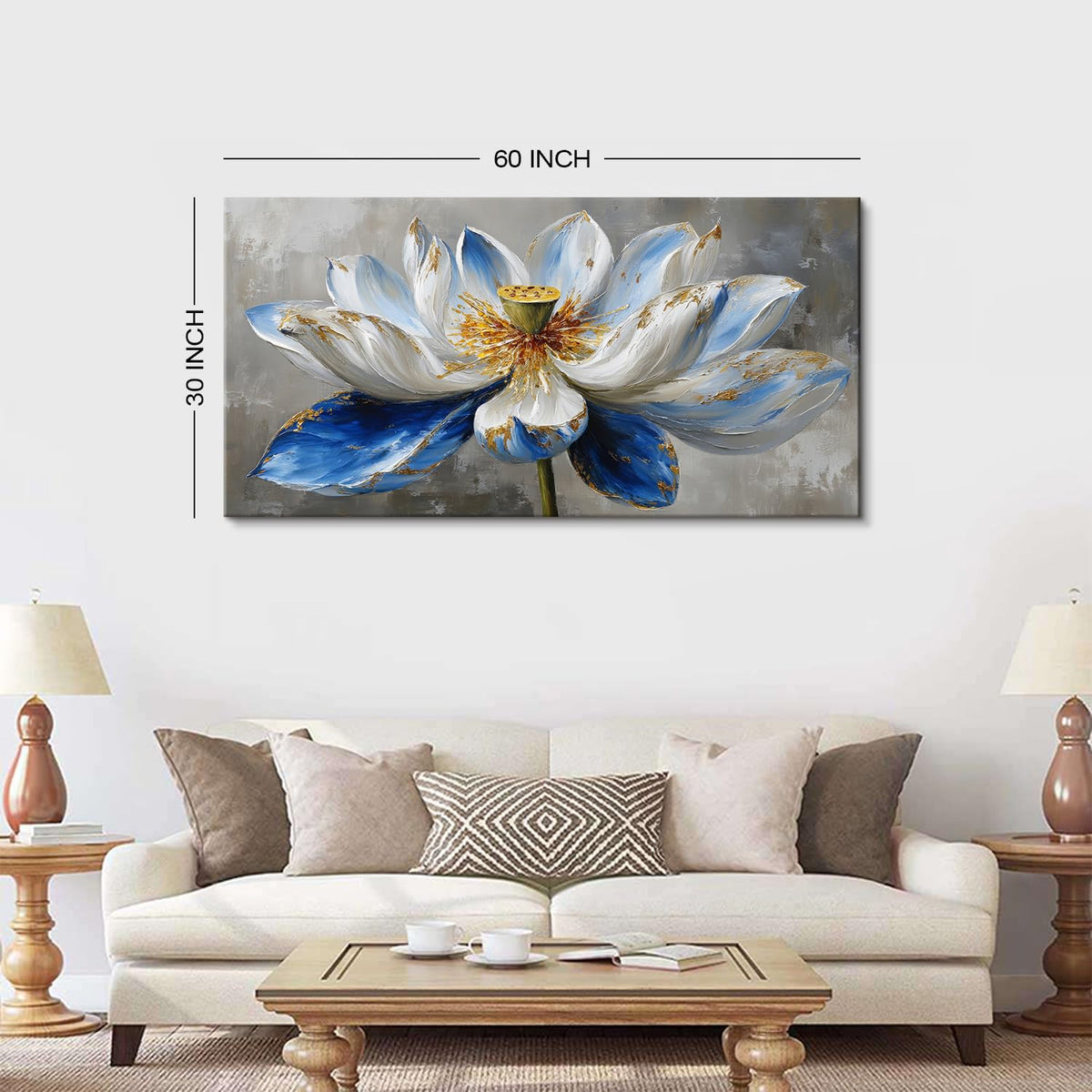 Zen Wall Art Abstract Lotus Wall Decor for Boho Bedroom Spiritual Meditation Paintings Picture Minimalist Blue Flowers Canvas Prints Watercolor Floral Artwork for Living Room Office Decorations 30x60" (60"L x 30"W / BLotus)