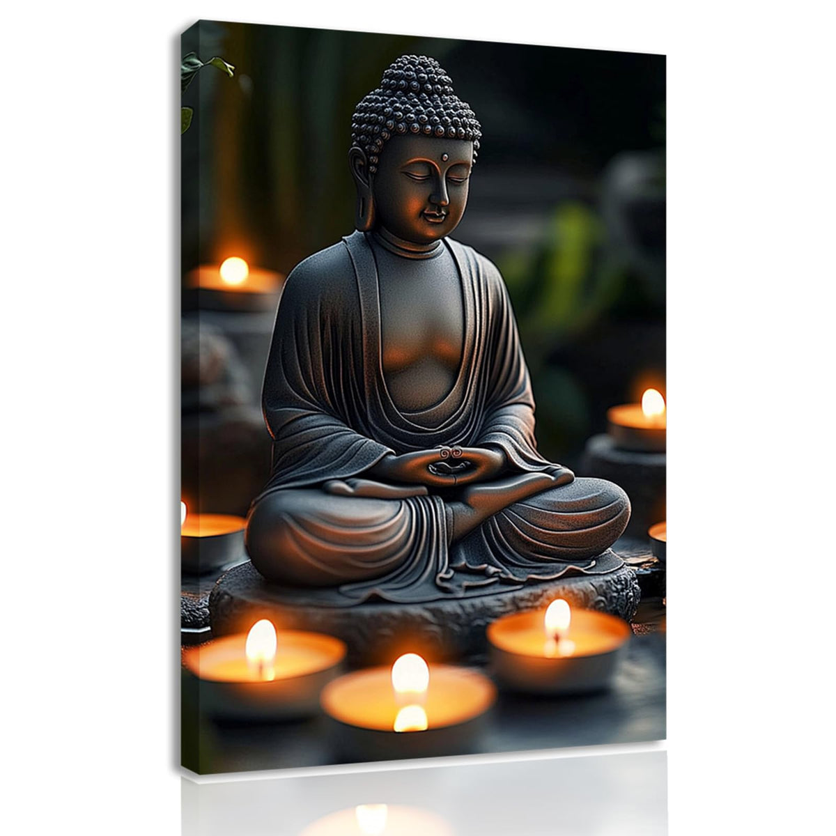 Zen Buddha Canvas Wall Art with Candlelight Print Framed Artwork Poster for Yoga Meditation Room Decor (WE000051-2 / 36"L x 24"W)