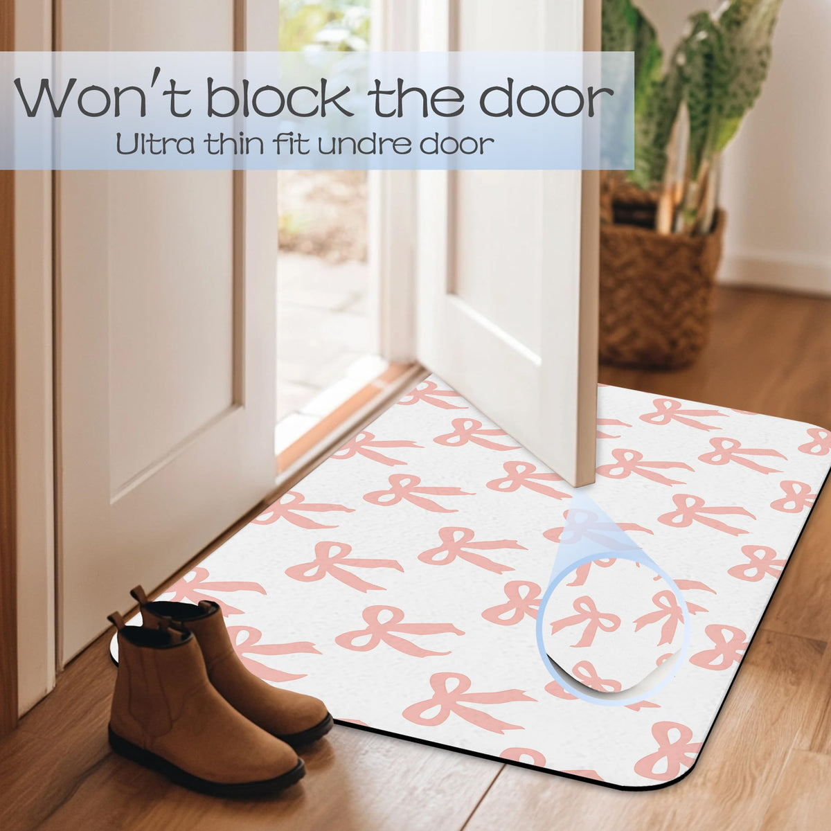 Pink Bow Fast Drying Absorbent Bathroom Mat (Pink Bow)