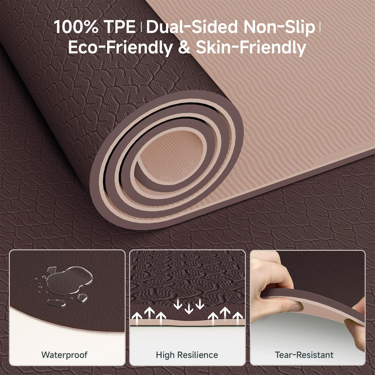 Extra Thick Yoga Mat (Brown & Apricot)
