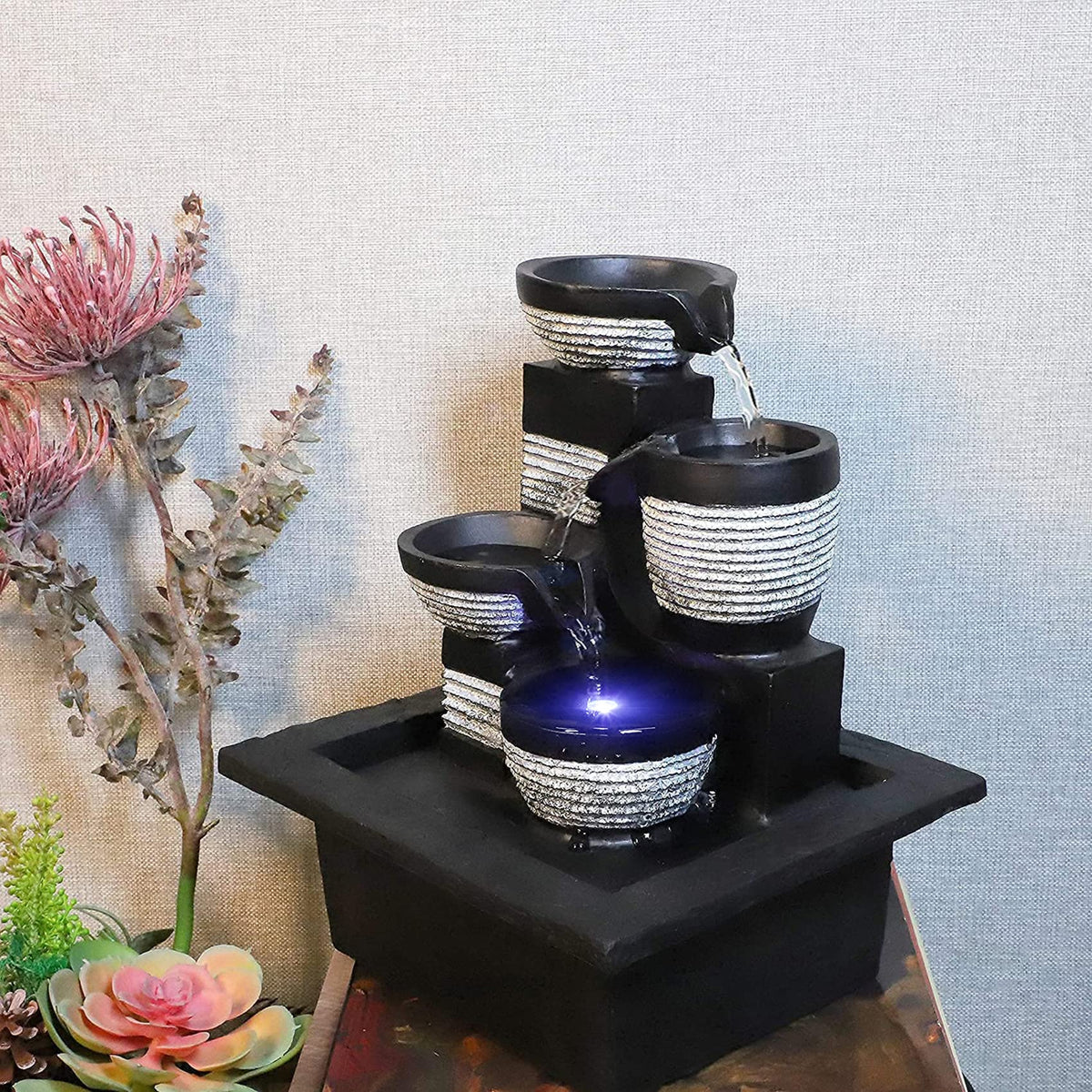 Tabletop Waterfall Fountain (White Clay Pot)