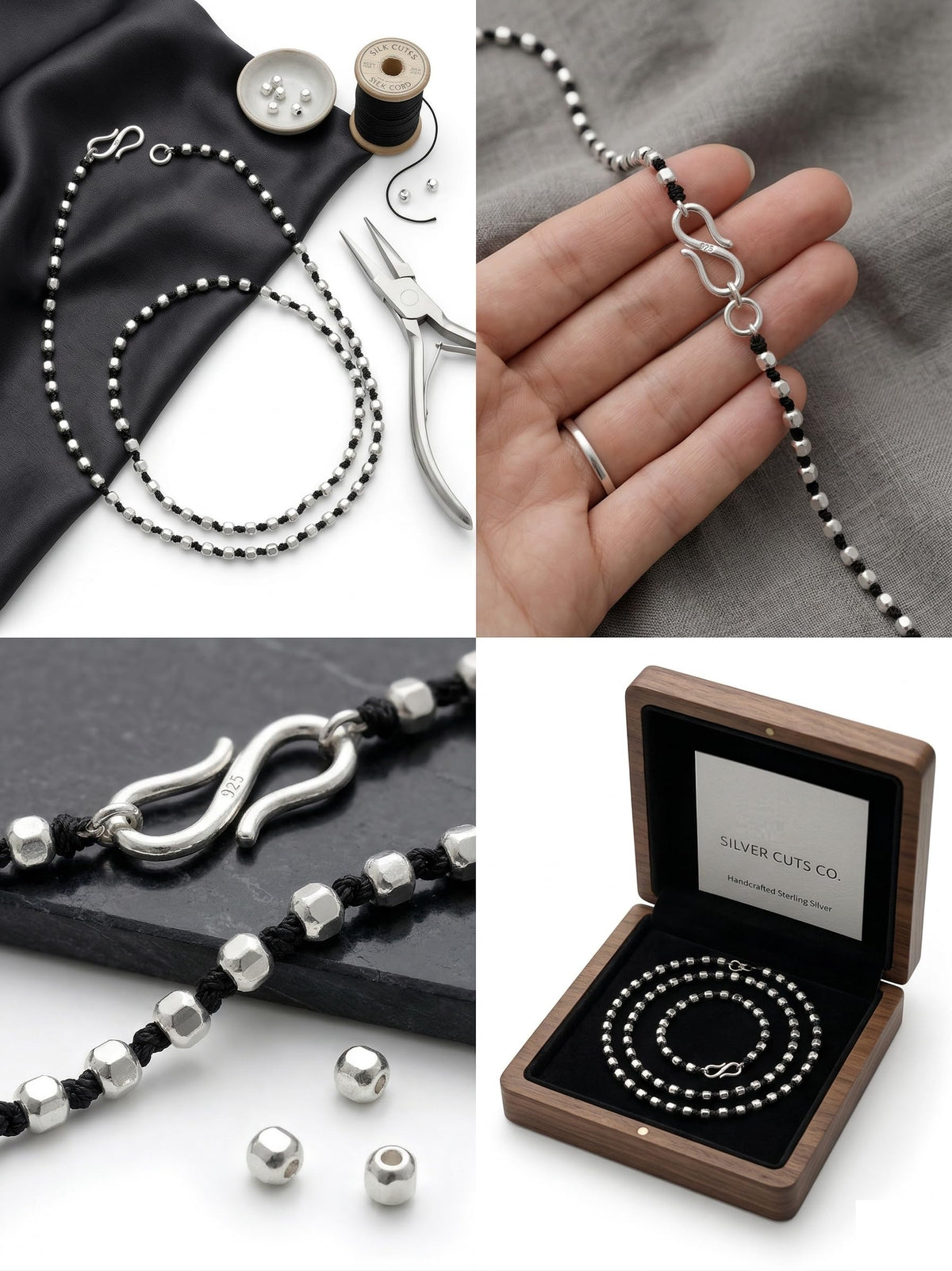Hand Knotted 2.5mm 92.5 Sterling Silver Beads Beautiful Mala Necklace for Men and Women (925 Silver Beads)