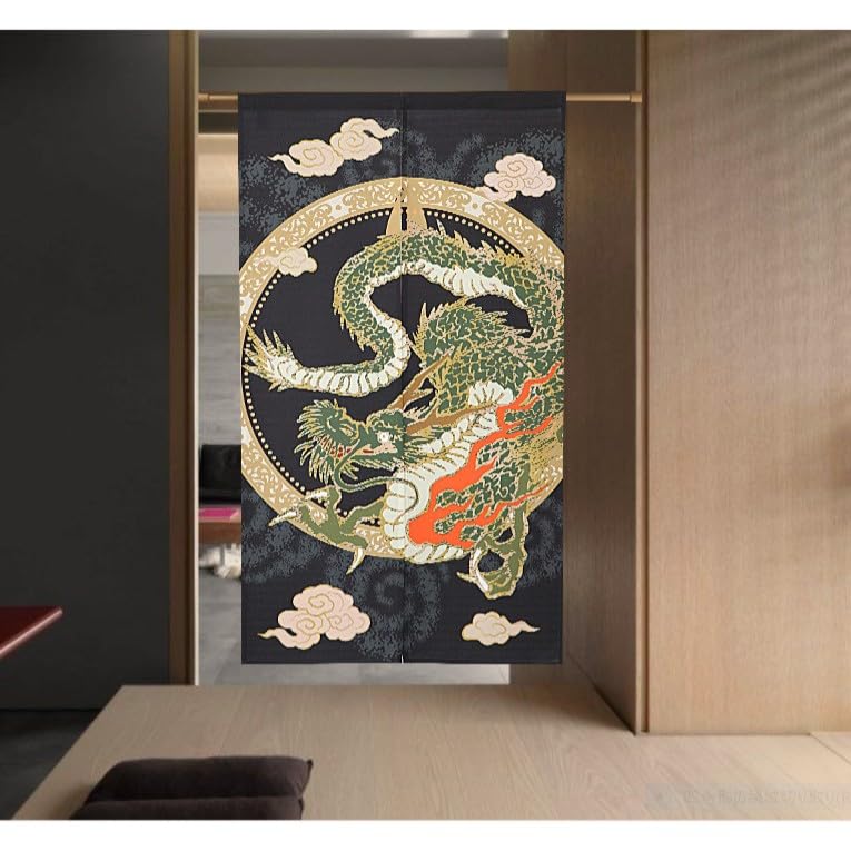 Noren Japanese Doorway Curtain Tapestry Decorations Room Divider Privacy Anime Curtains Japanese Style Doorway Curtain Panel Traditional Chinese (Black Flying Dragon / 33.5"W x 67"L (Pack of 1))