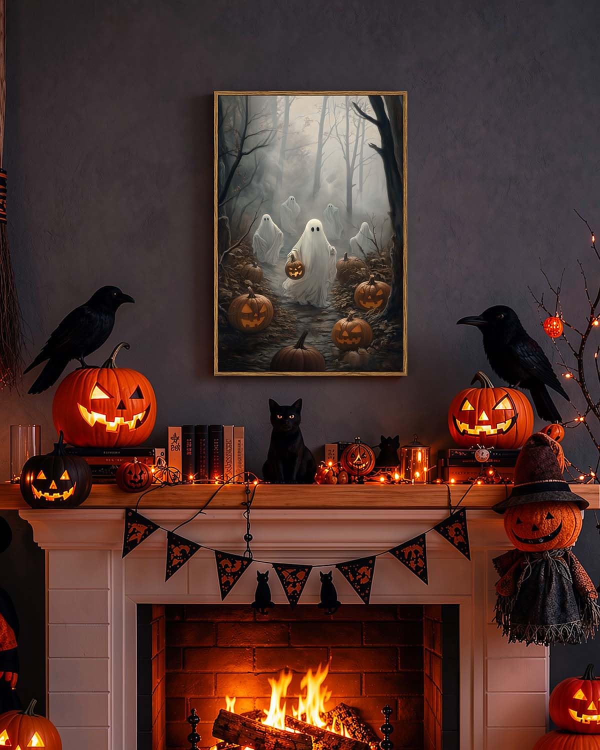 Spooky Halloween Haunted Forest with Jack (Ghosts / 24"L x 16"W)