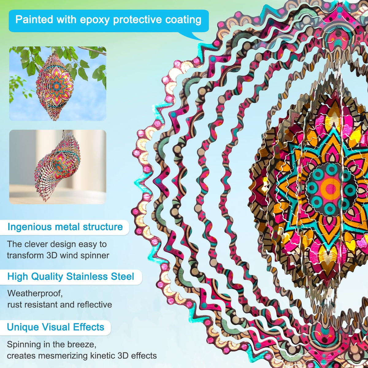 Wind Spinner Mandala Blossom 3D Kinetic Wind Spinners Outdoor (Mandala Blossom)