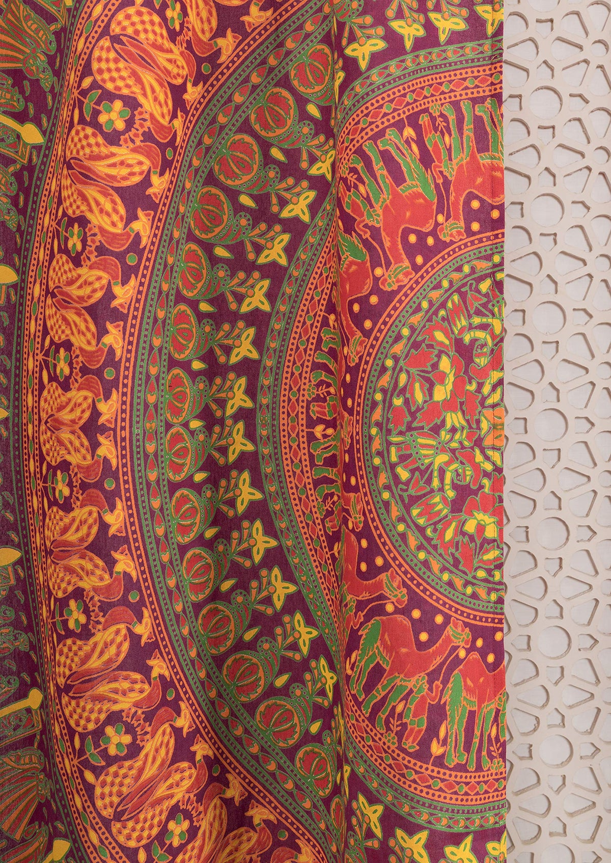 Indian Hippie Bohemian Beautiful Elephant Maroon Color Mandala Curtain Panels (38"W x 83"L (Pack of 2) / Maroon)