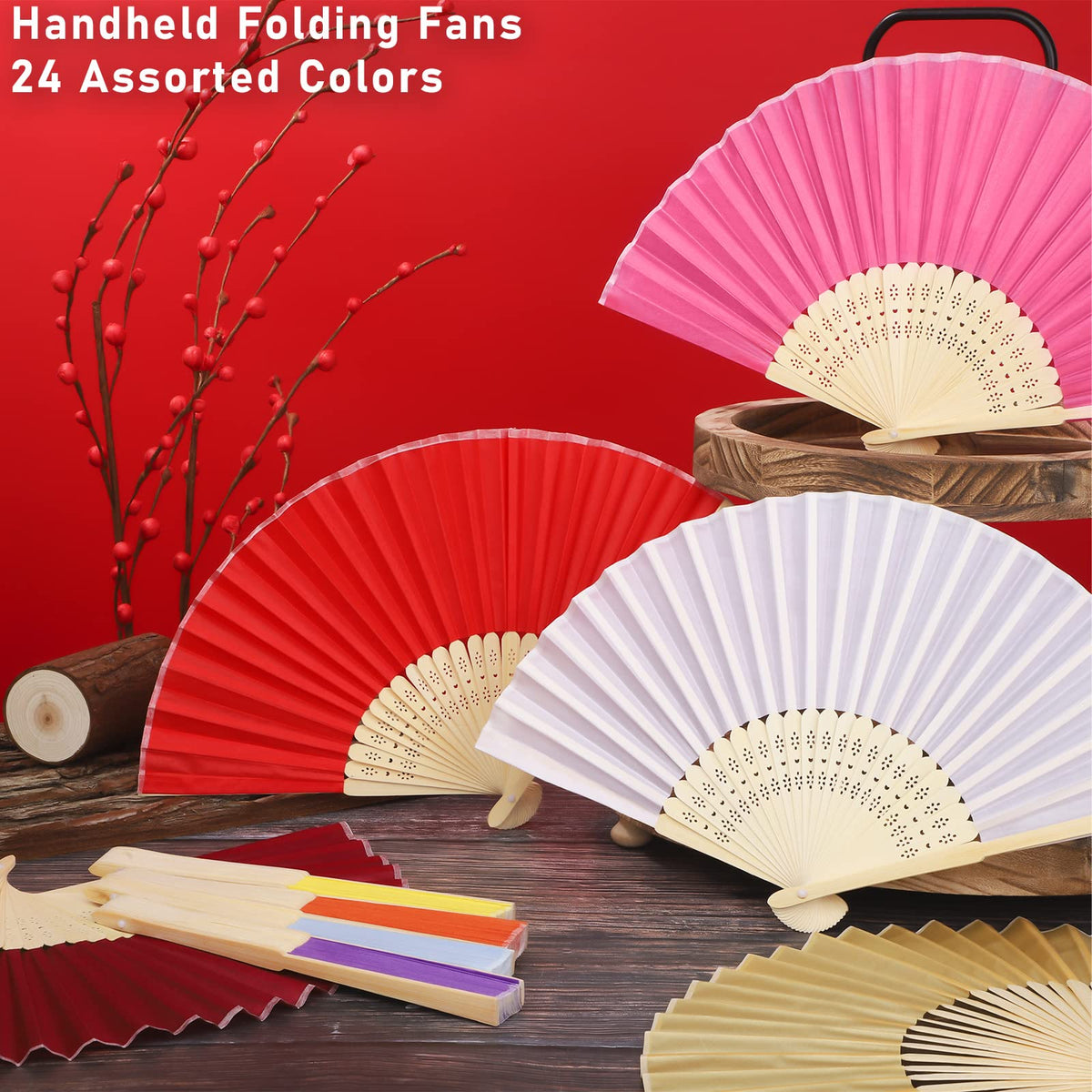 48 Pcs Handheld Fans Silk Folding Fan (Assorted Colors)