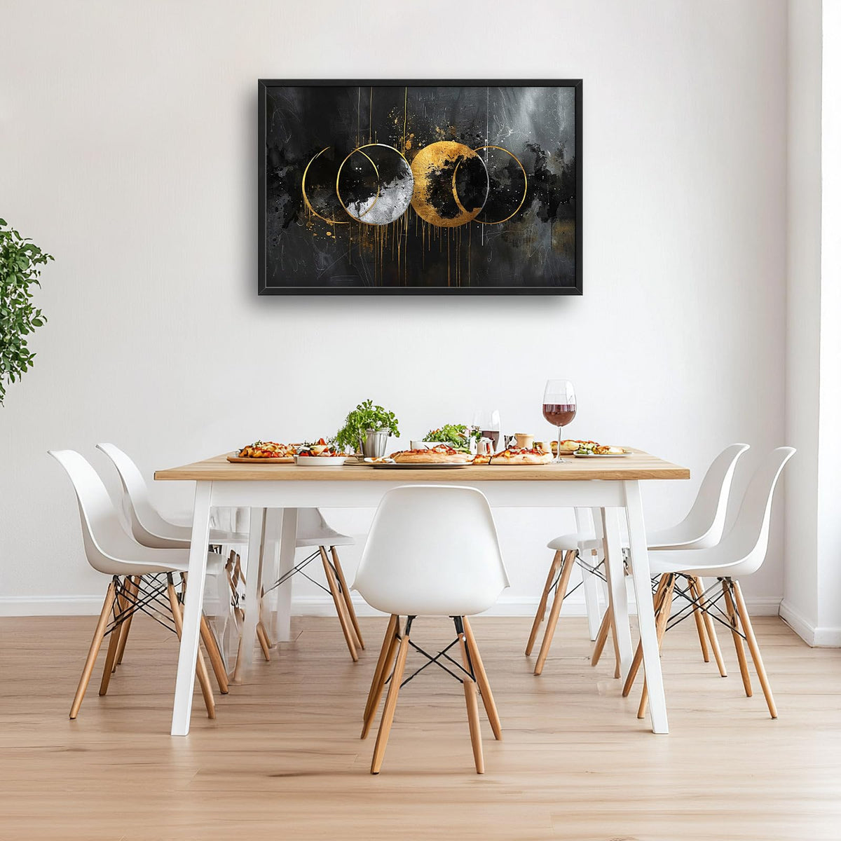 Abstract Sun Moon Large Wall Art Black and Gold Circle Pictures Sun and Moon Wall Decor Canvas Print Painting Artwork for Bathroom Living Room Bedroom 36L x 24W (Abstract Moon Sun / 36"L x 24"W)