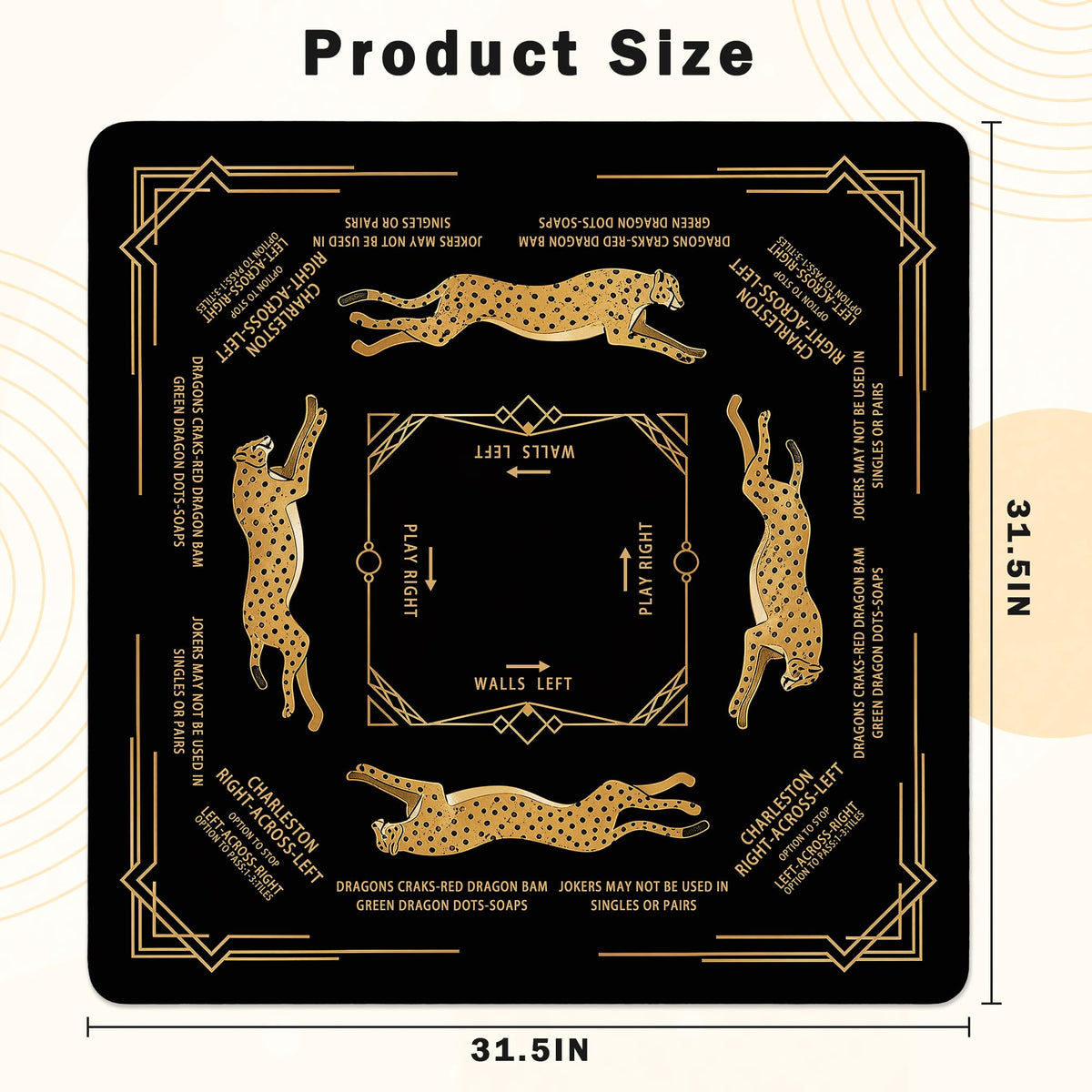 Black and Gold Leopard Mahjong Mat 31.5" x 31.5" (Leopard)