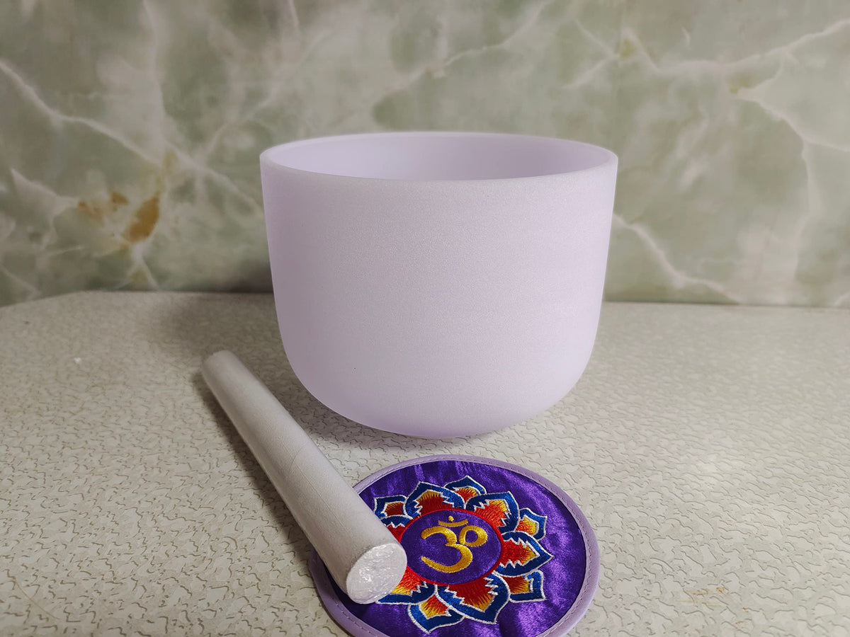 Amethyst Gemstone Fusion Crystal Singing Bowl B Crown Chakra 8 inch with Free Suede Striker and O ring (8 inch / Amethyst)