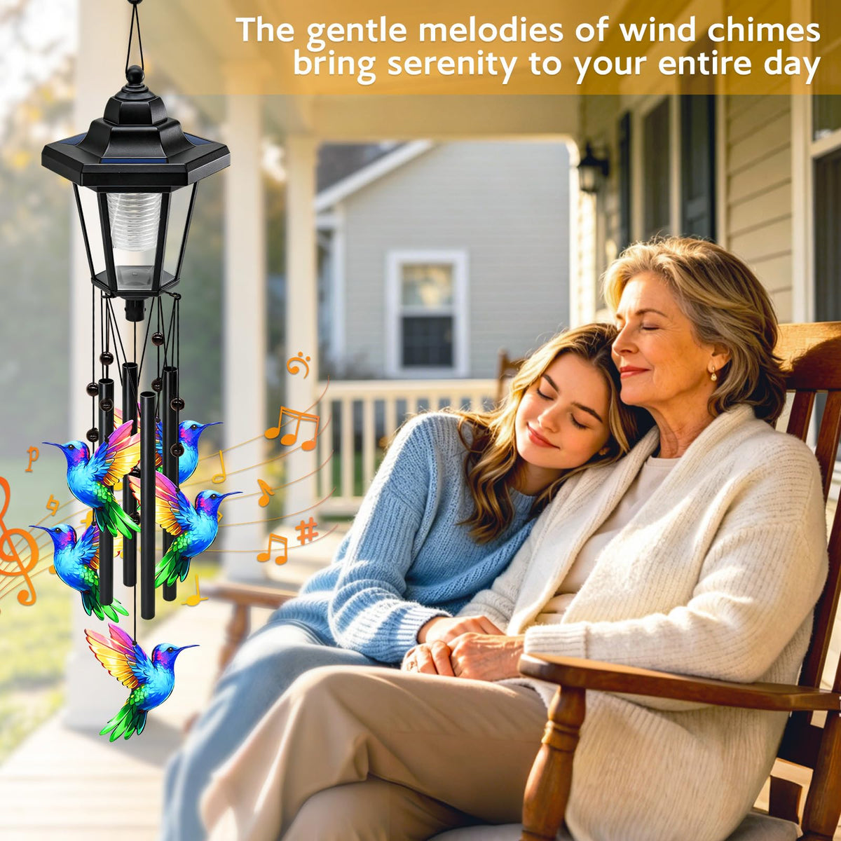 2 Pack Large Solar Hummingbird Wind Chimes (Hummingbird Wind Chimes)
