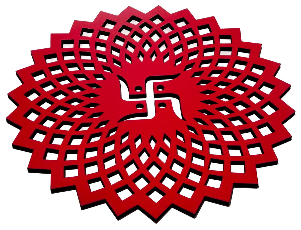 Red Round Decorative Wall Art Mdf Wooden Chakra For Temple (GEOMETRY -Red / 12"L x 12"W)