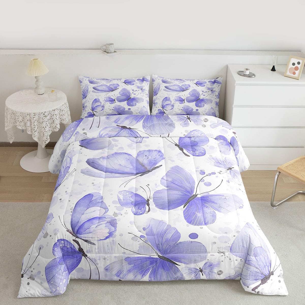Girls Butterfly Bedding Set Full Size 3 Pcs for Boys Girls (Multi 814 / Full)