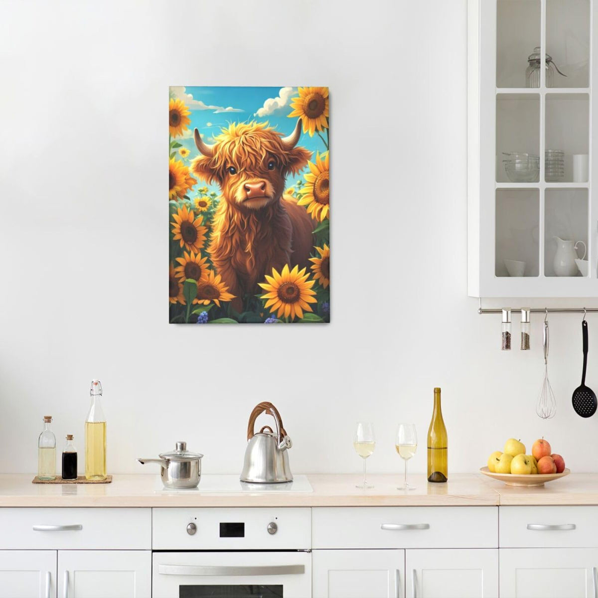 Rustic Country Highland Cow Wall Art For Kids Cow Sunflower Nursery Canvas Wall Decor Farm Animal Pictures Paintings Prints Cattle Artwork Framed Decorations For Bathroom Bedroom Living Room Office Gifts 16" x 24" (Highland Cow / 24"L x 16"W)
