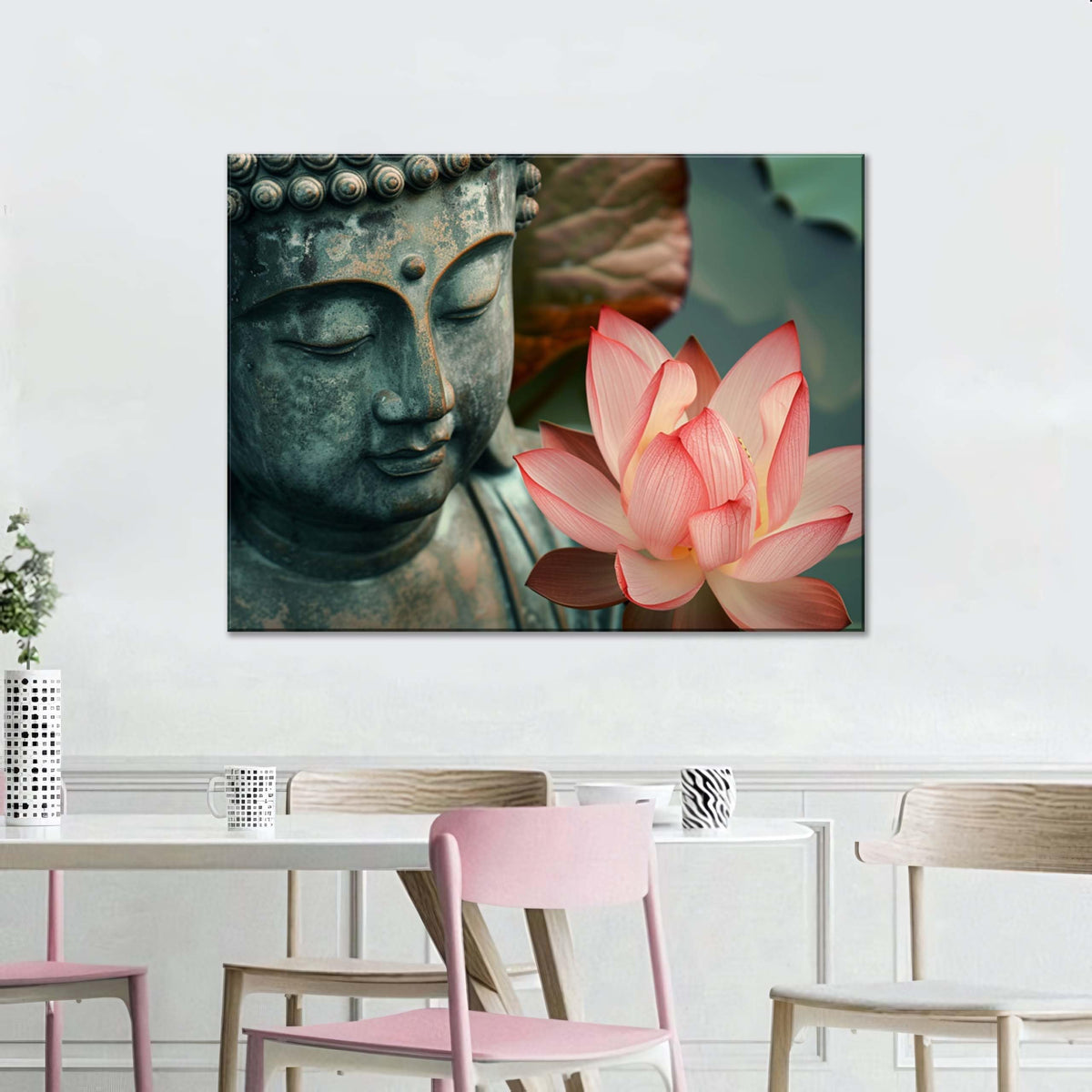 1Pcs Zen Buddha Lotus Flower Canvas Wall Art Spiritual Decor for Meditation Peaceful Home Decor Asian Cultural Symbolism Tranquil Art for Living Room Bedroom Office Ready to Hang (40"L x 30"W / 1PCS-Buddha)