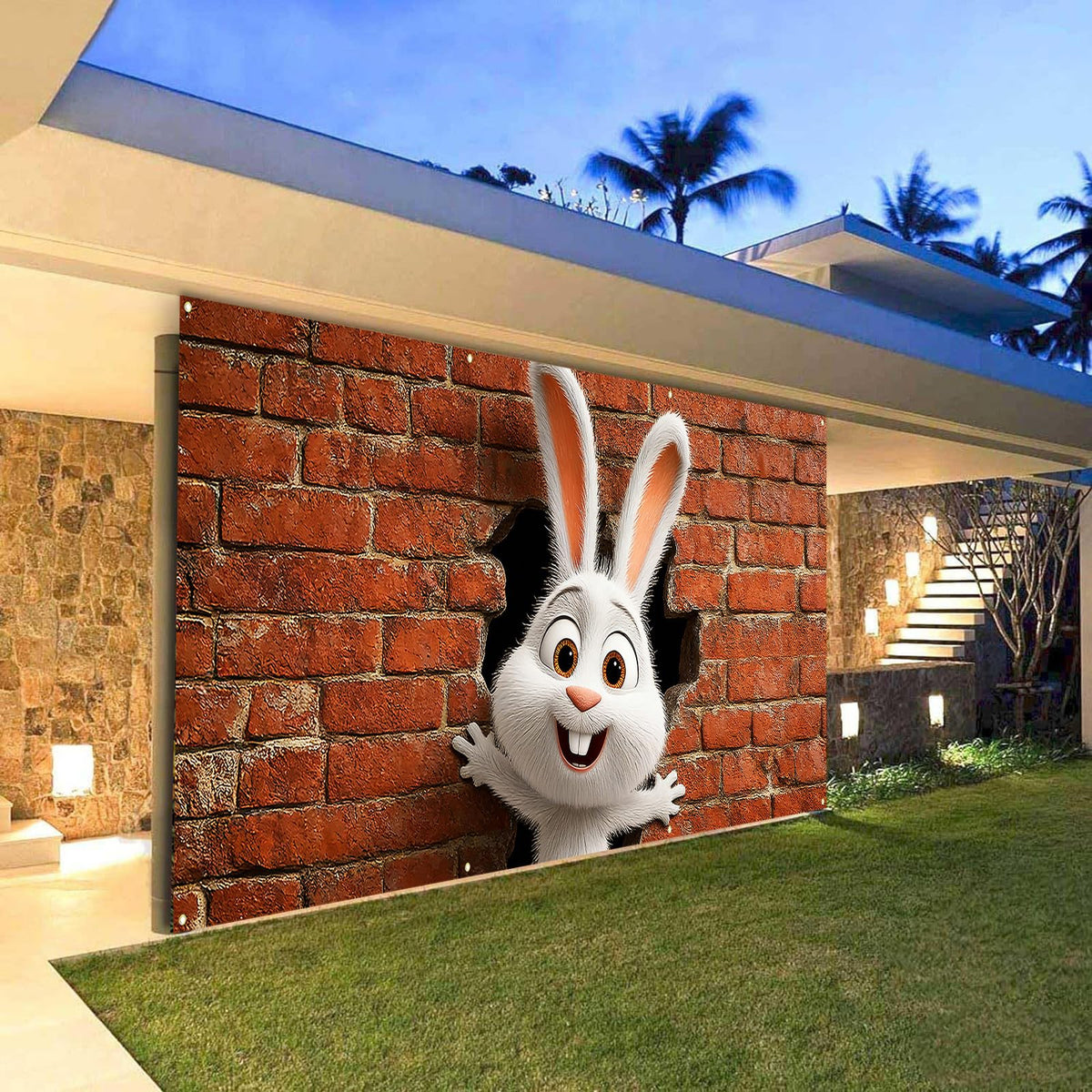 Easter garage door decoration banner (Red Wall Rabbit)