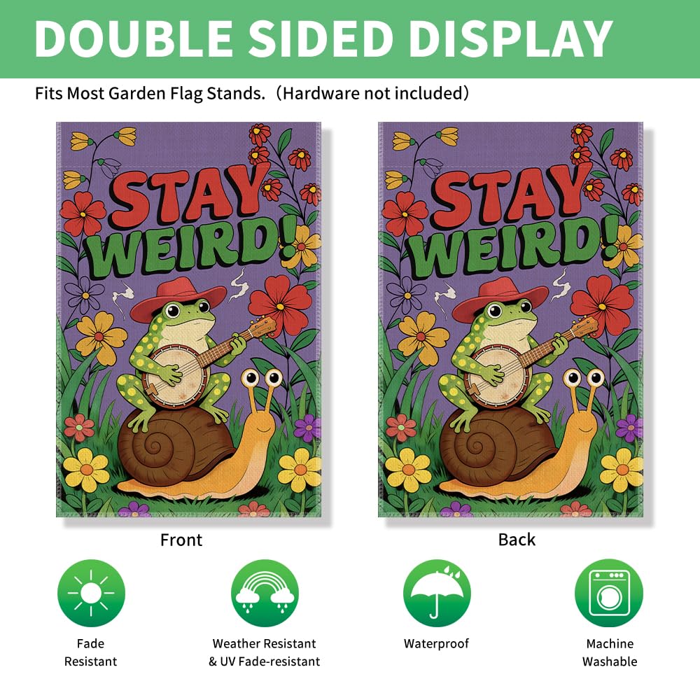 Stay Weird Inclusion Human Rights Funny Frog Garden Flag 12x18 (Beige99)