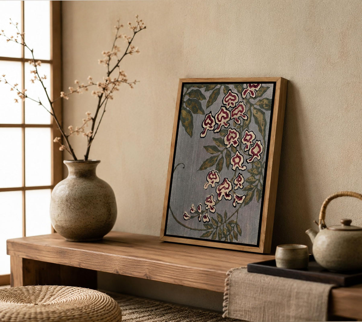 Floating Framed Japanese Wisteria Canvas Wall Art (Japanese Flower / 16"L x 12"W)
