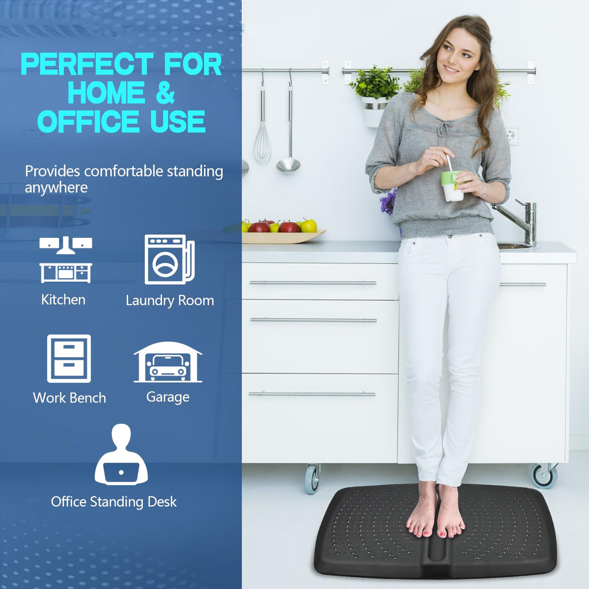 1 inch Thick Anti Fatigue Kitchen Mat Standing Mat with Massage Ball (28"L x 17"W x 1"Th)