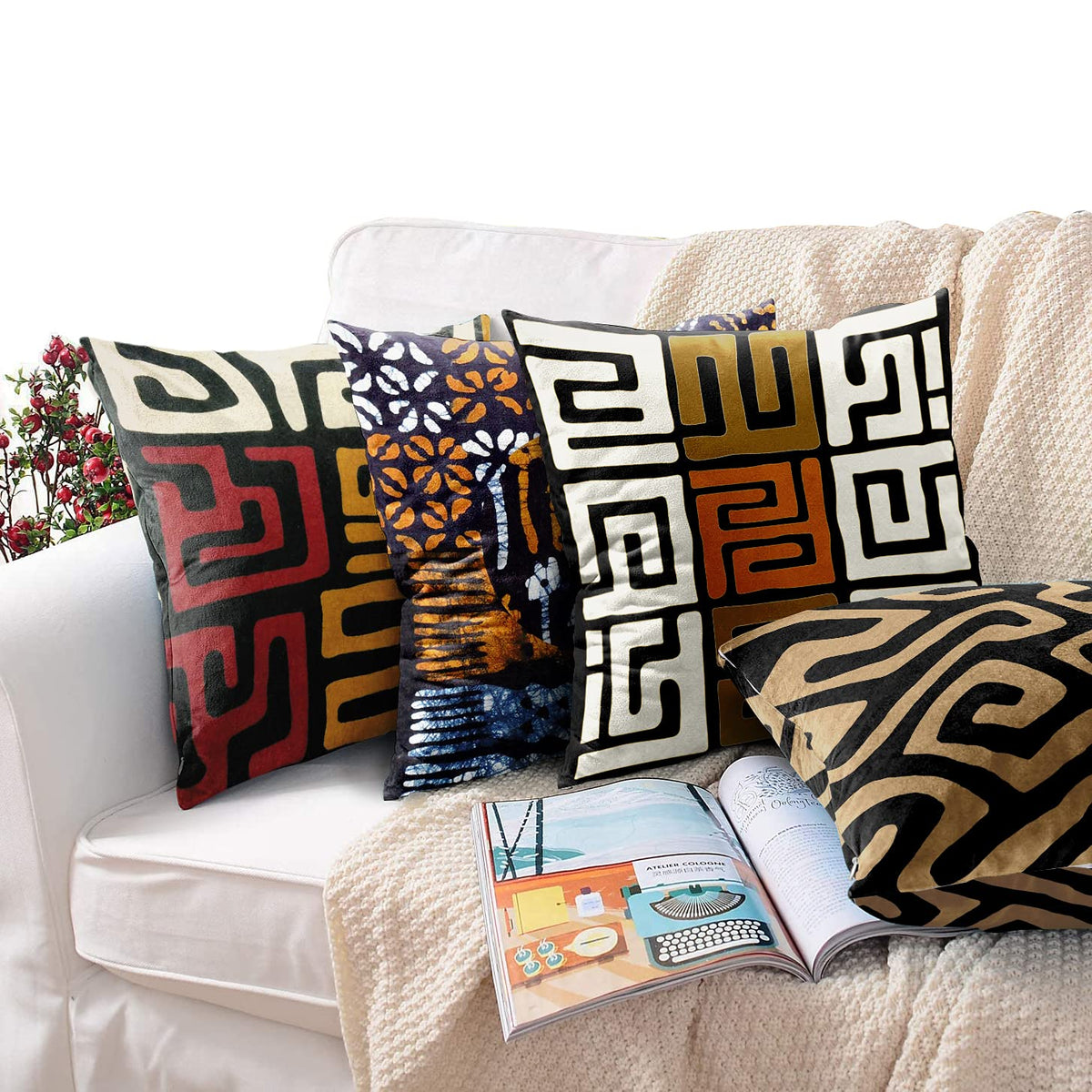 Throw Pillow Covers Set of 4 (18" x 18" (Pack of 4) / African)