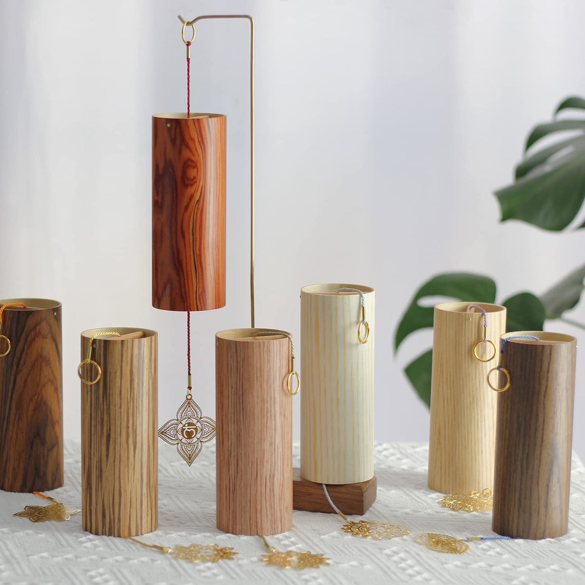 Chakra Chimes Natural Bamboo Wind Chimes Meditation Chord Windchime Wind Bell for Home Decoration Zen Mindfulness Heart Chakra (Heart)