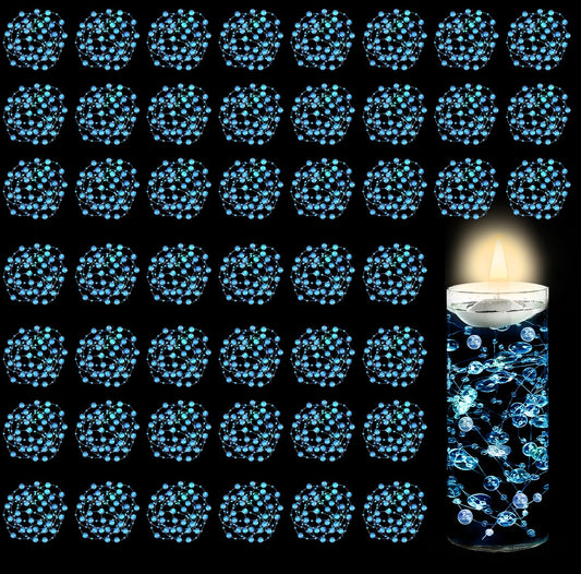 50 PCS Artificial Floating Beads for Centerpieces & Vase Fillers (Transparently Blueab / 8+3mm(50pcs))